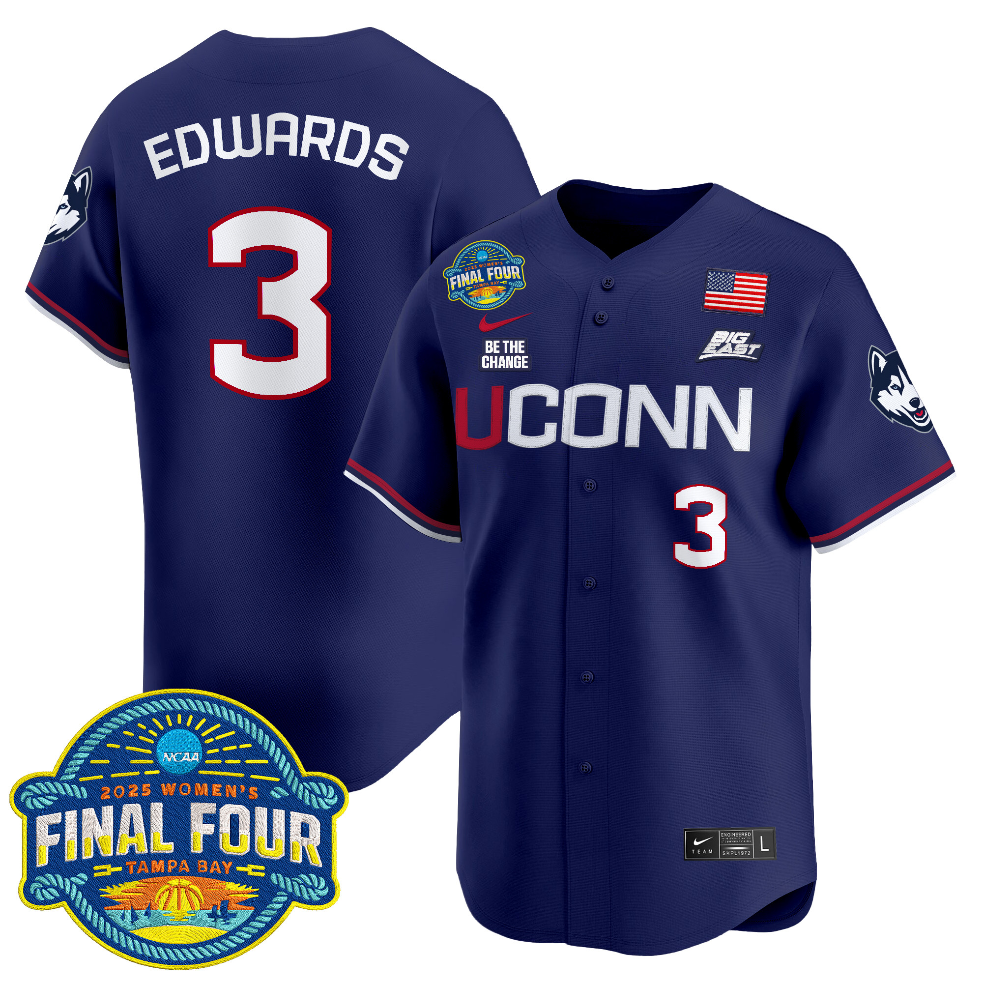 Men's Size - UConn Huskies 2025 Big Eat Women's Final Four Patch Vapor Baseball Jersey - All Stitched