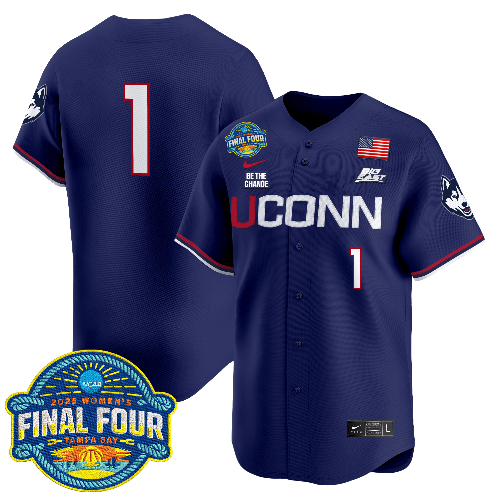 Men's Size - UConn Huskies 2025 Big Eat Women's Final Four Patch Vapor Baseball Jersey - All Stitched