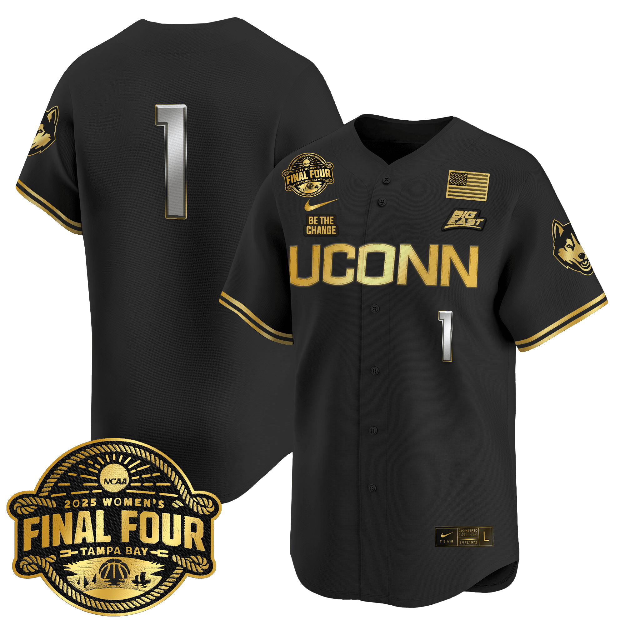 Men's Size - UConn Huskies 2025 Big Eat Women's Final Four Patch Vapor Baseball Jersey - All Stitched