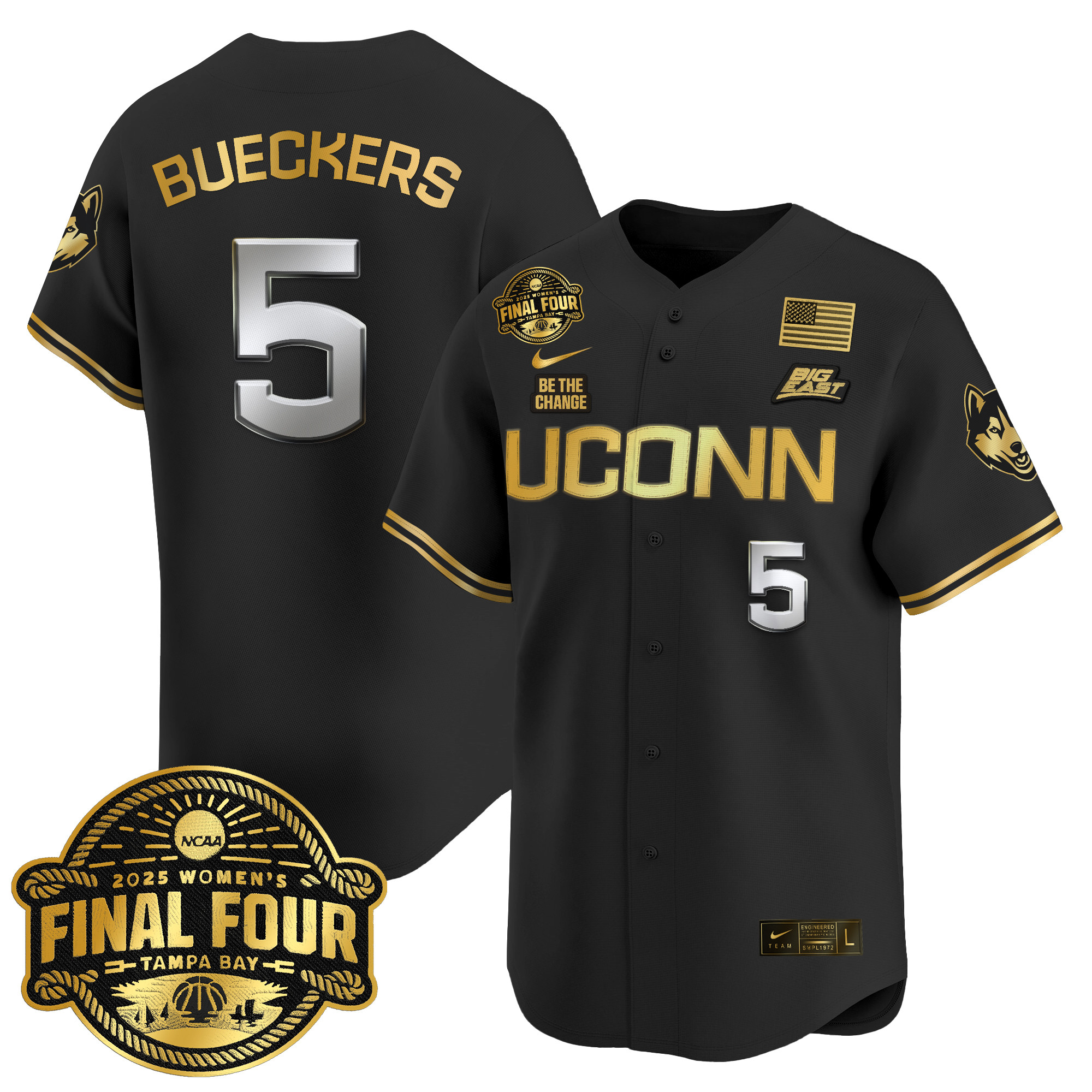 Men's Size - UConn Huskies 2025 Big Eat Women's Final Four Patch Vapor Baseball Jersey - All Stitched