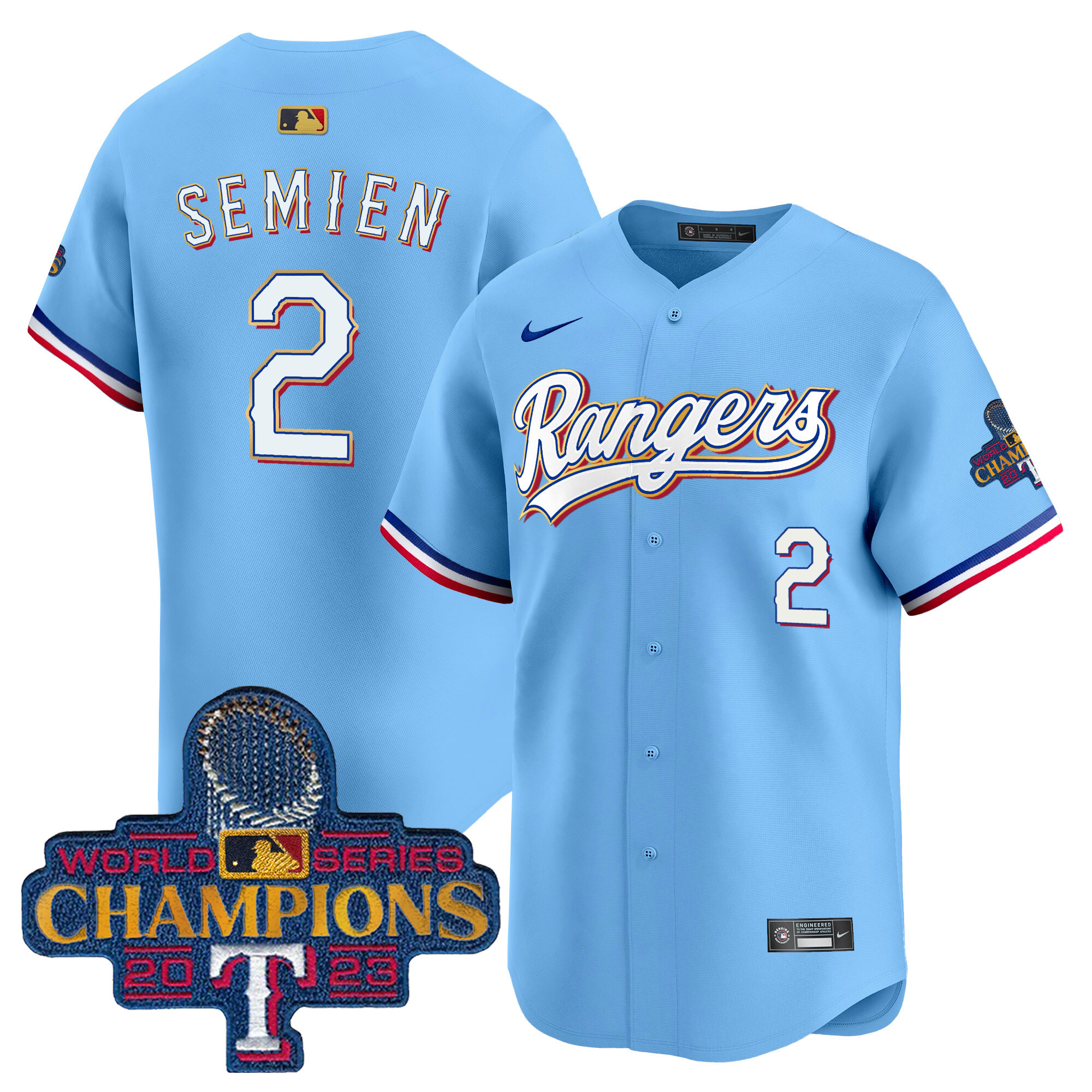 Men's Texas Rangers 2023 World Series Champions Gold Trim Vapor Premier Limited Jersey - All Stitched