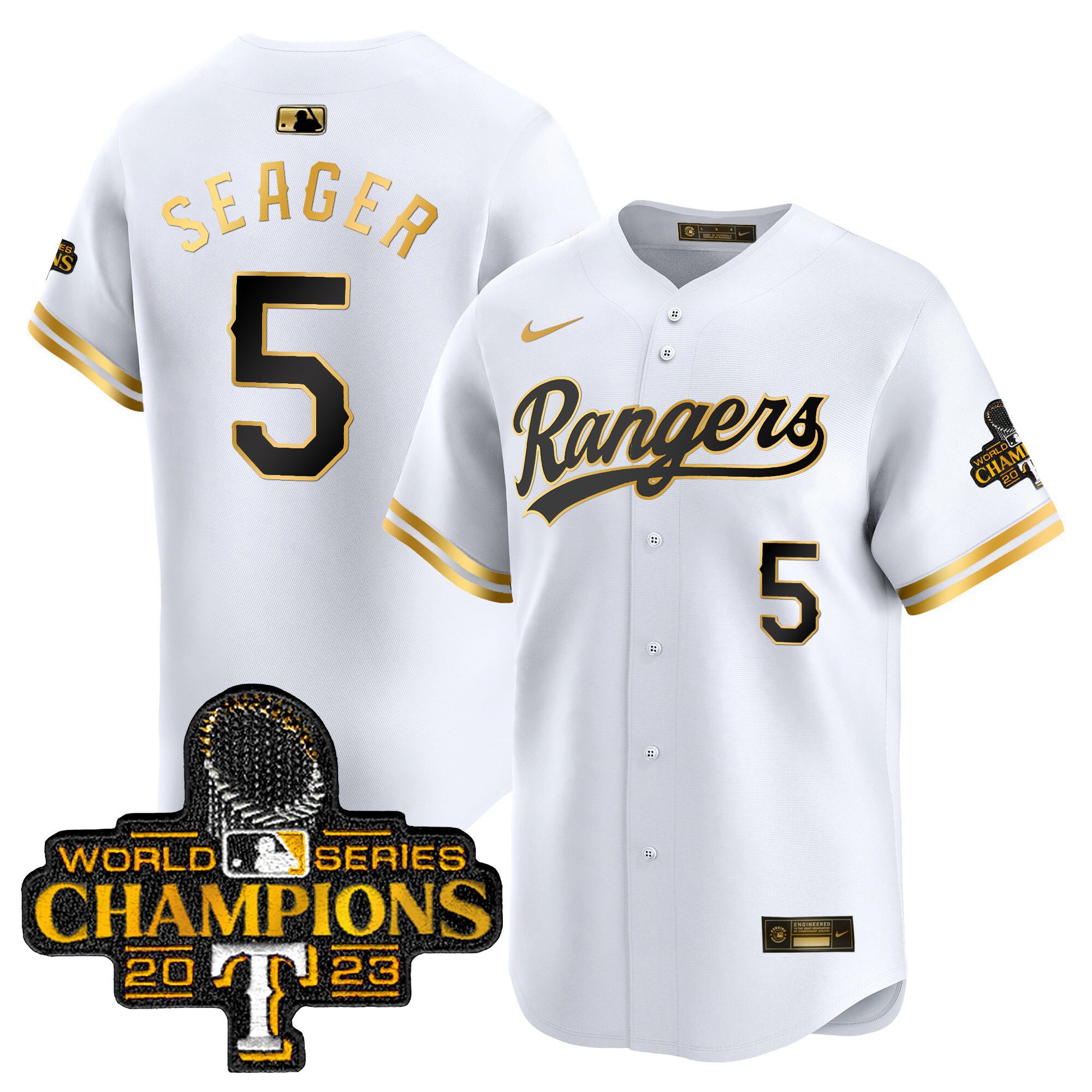 Men's Texas Rangers 2023 World Series Champions Gold Trim Vapor Premier Limited Jersey - All Stitched