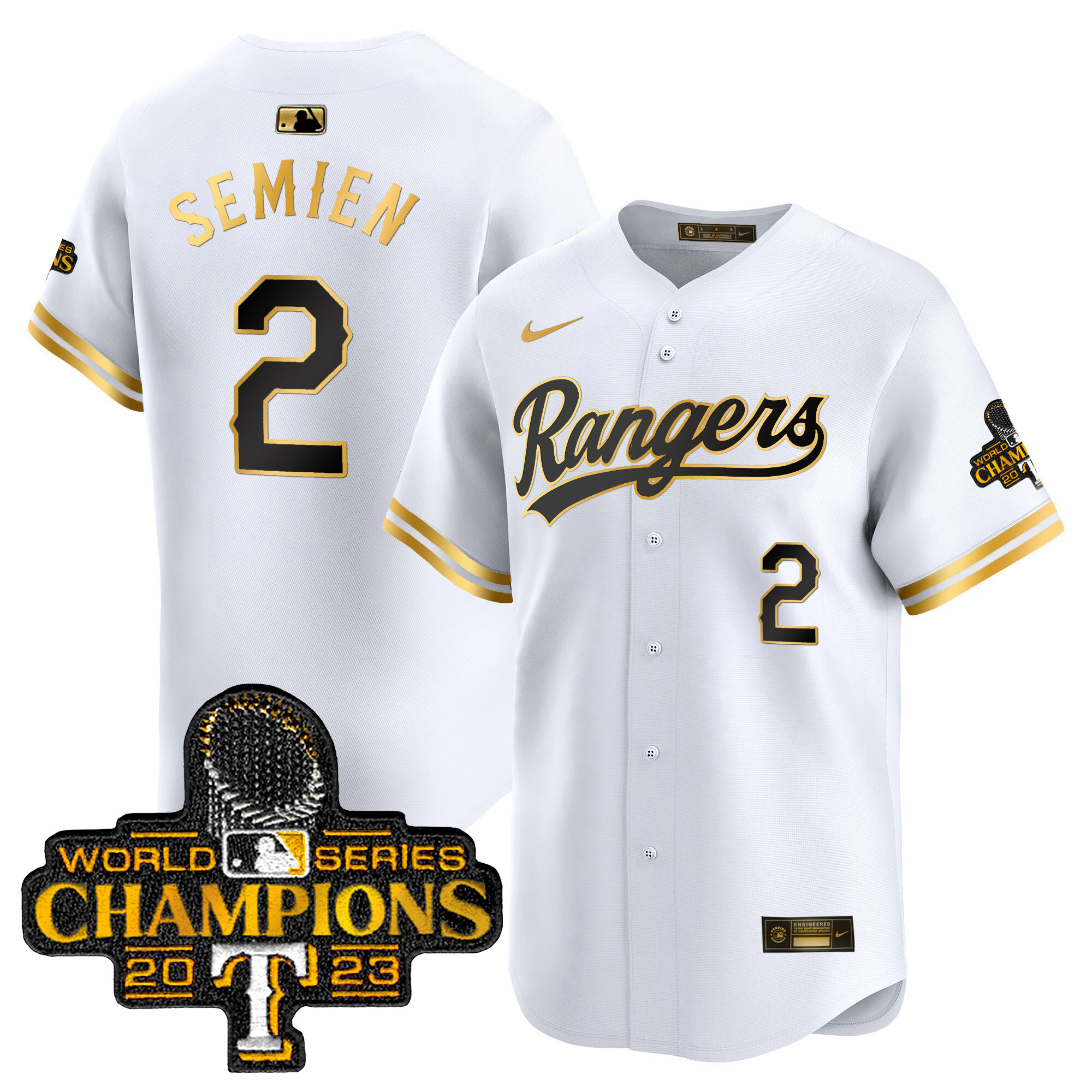 Men's Texas Rangers 2023 World Series Champions Gold Trim Vapor Premier Limited Jersey - All Stitched