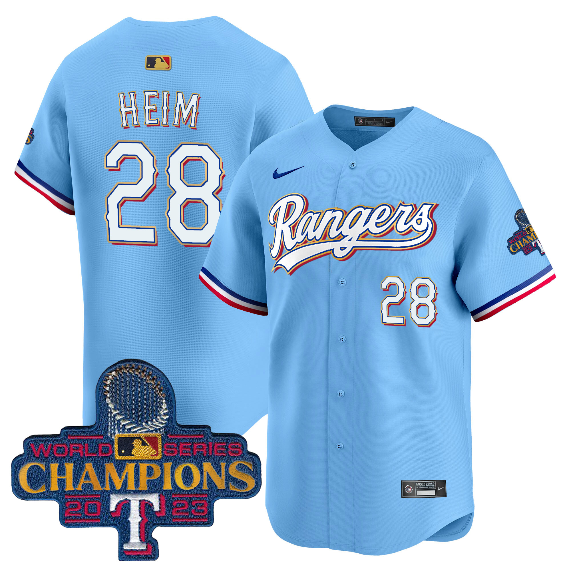Men's Texas Rangers 2023 World Series Champions Gold Trim Vapor Premier Limited Jersey - All Stitched
