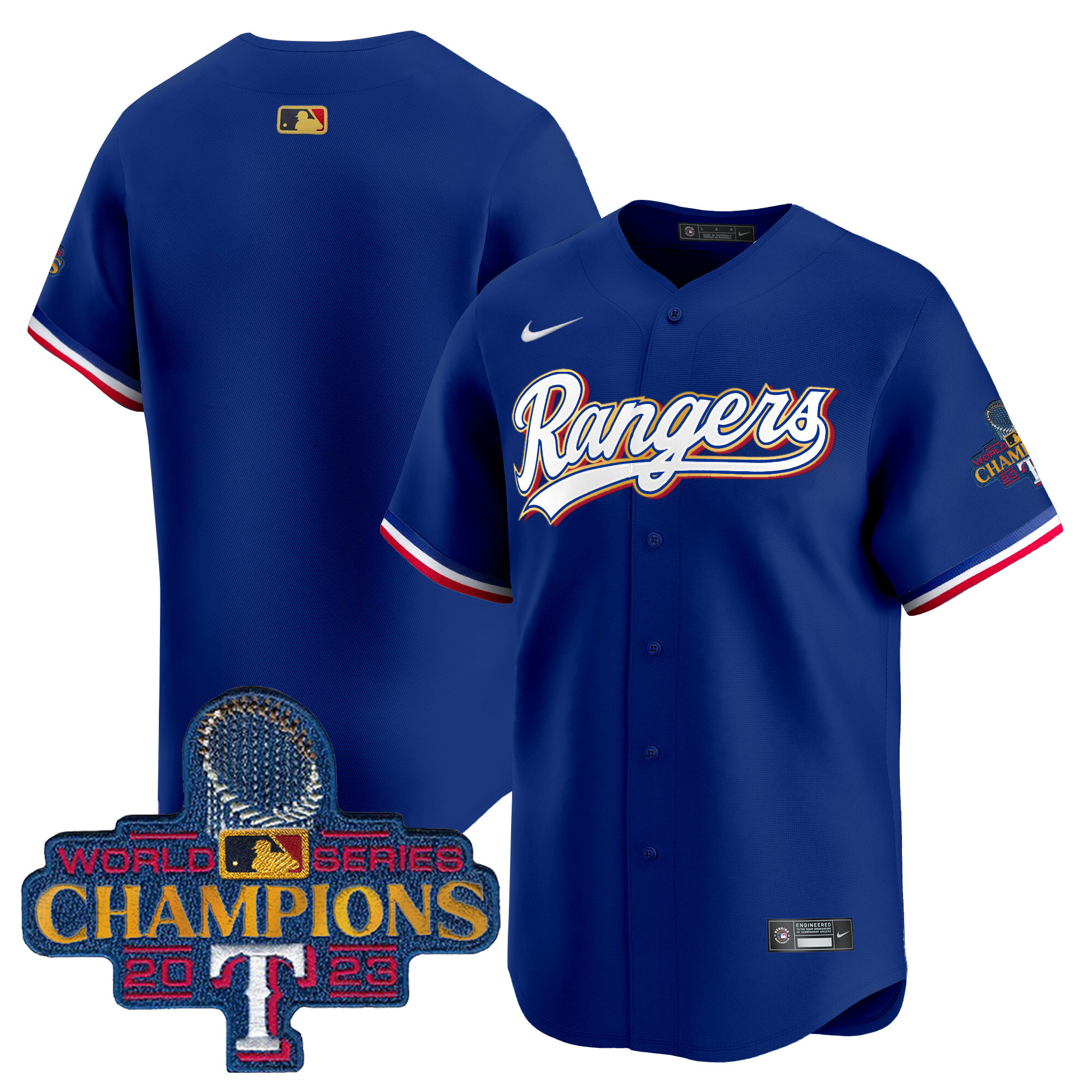 Men's Texas Rangers 2023 World Series Champions Gold Trim Vapor Premier Limited Jersey - All Stitched