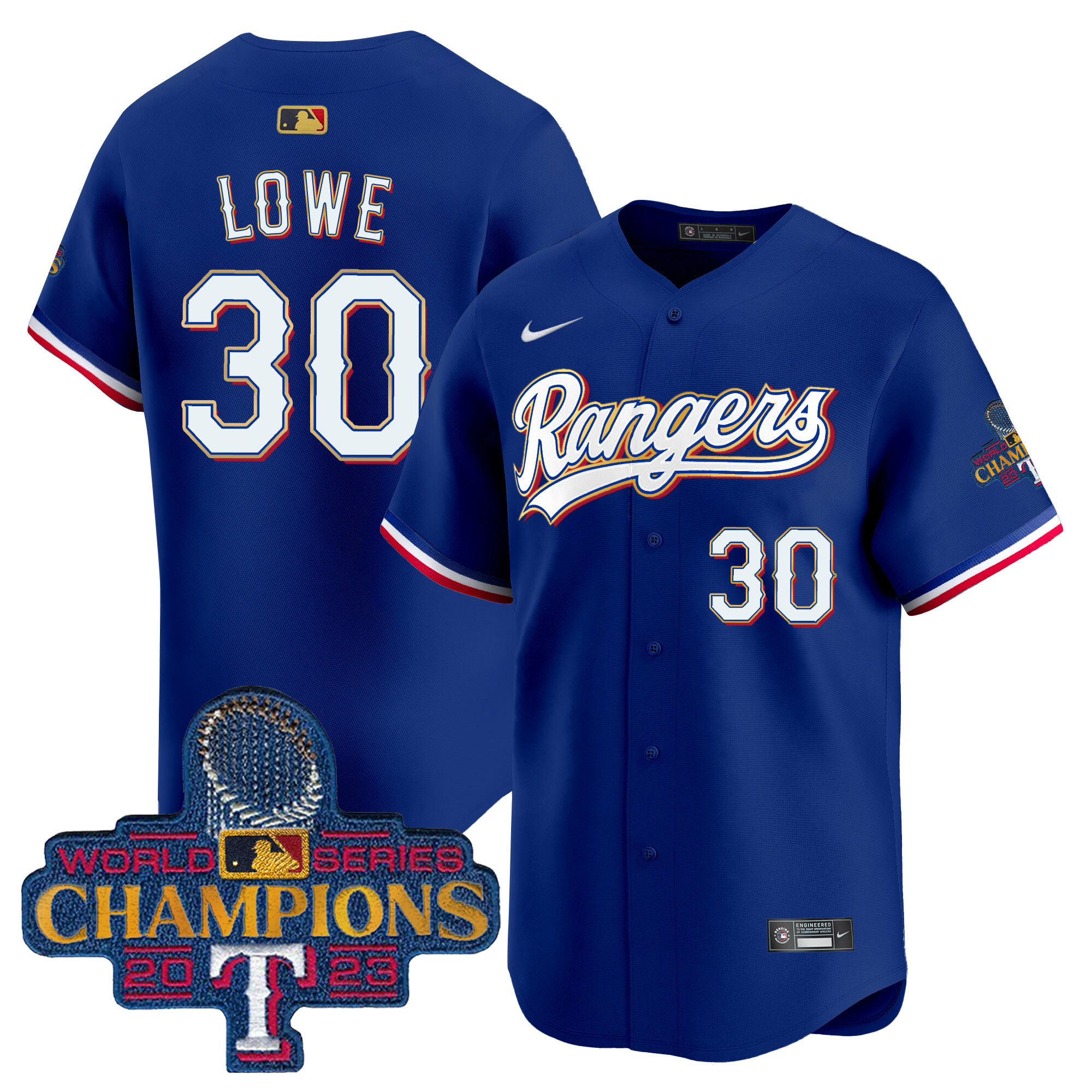 Men's Texas Rangers 2023 World Series Champions Gold Trim Vapor Premier Limited Jersey - All Stitched