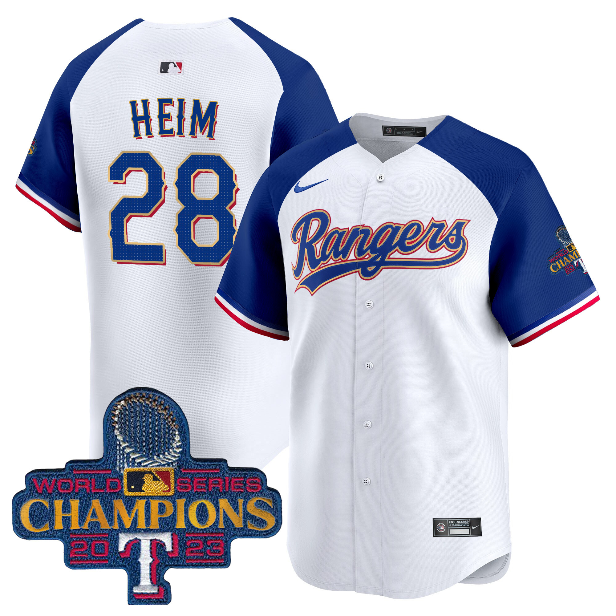 Men's Texas Rangers 2023 World Series Champions Gold Trim Vapor Premier Limited Jersey - All Stitched