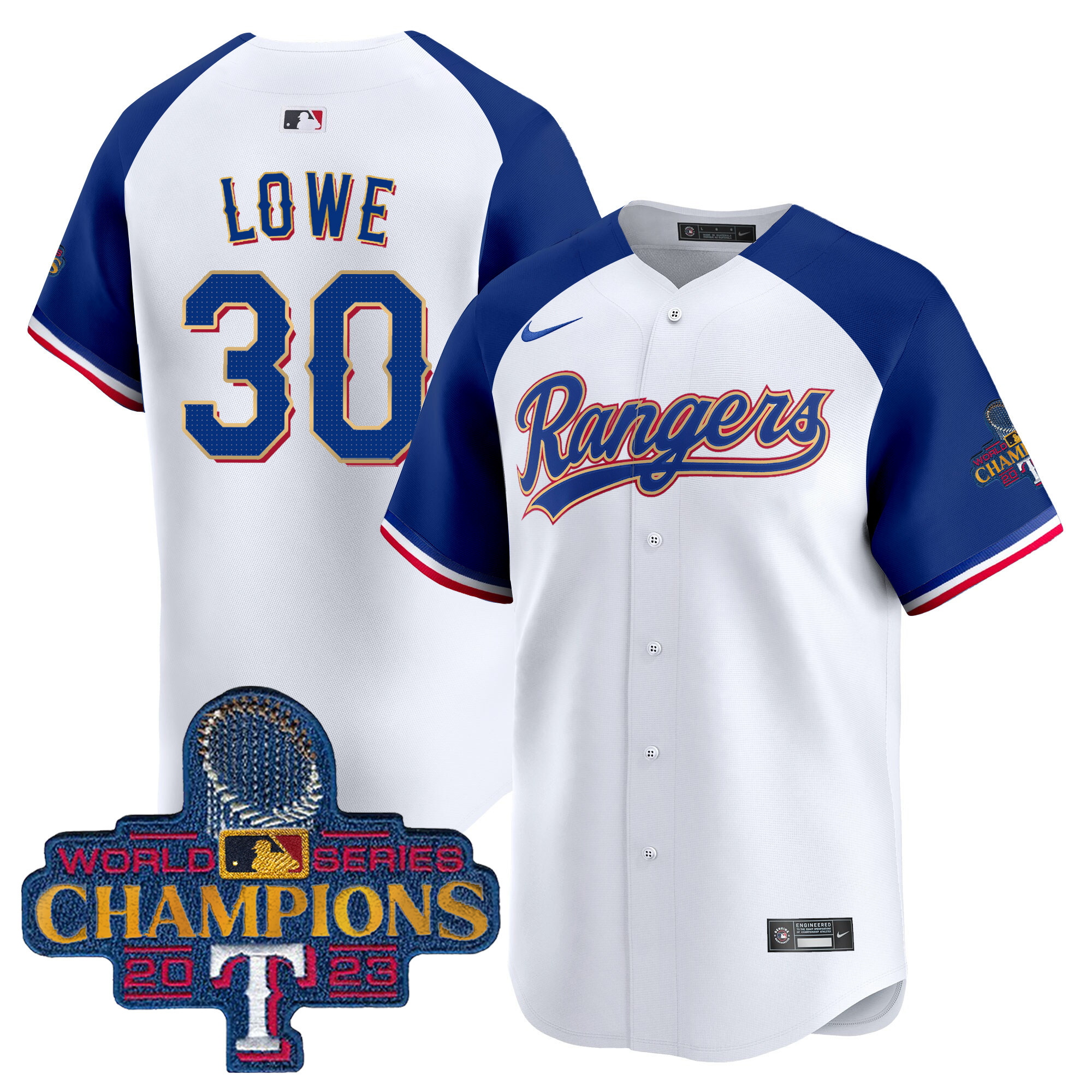 Men's Texas Rangers 2023 World Series Champions Gold Trim Vapor Premier Limited Jersey - All Stitched