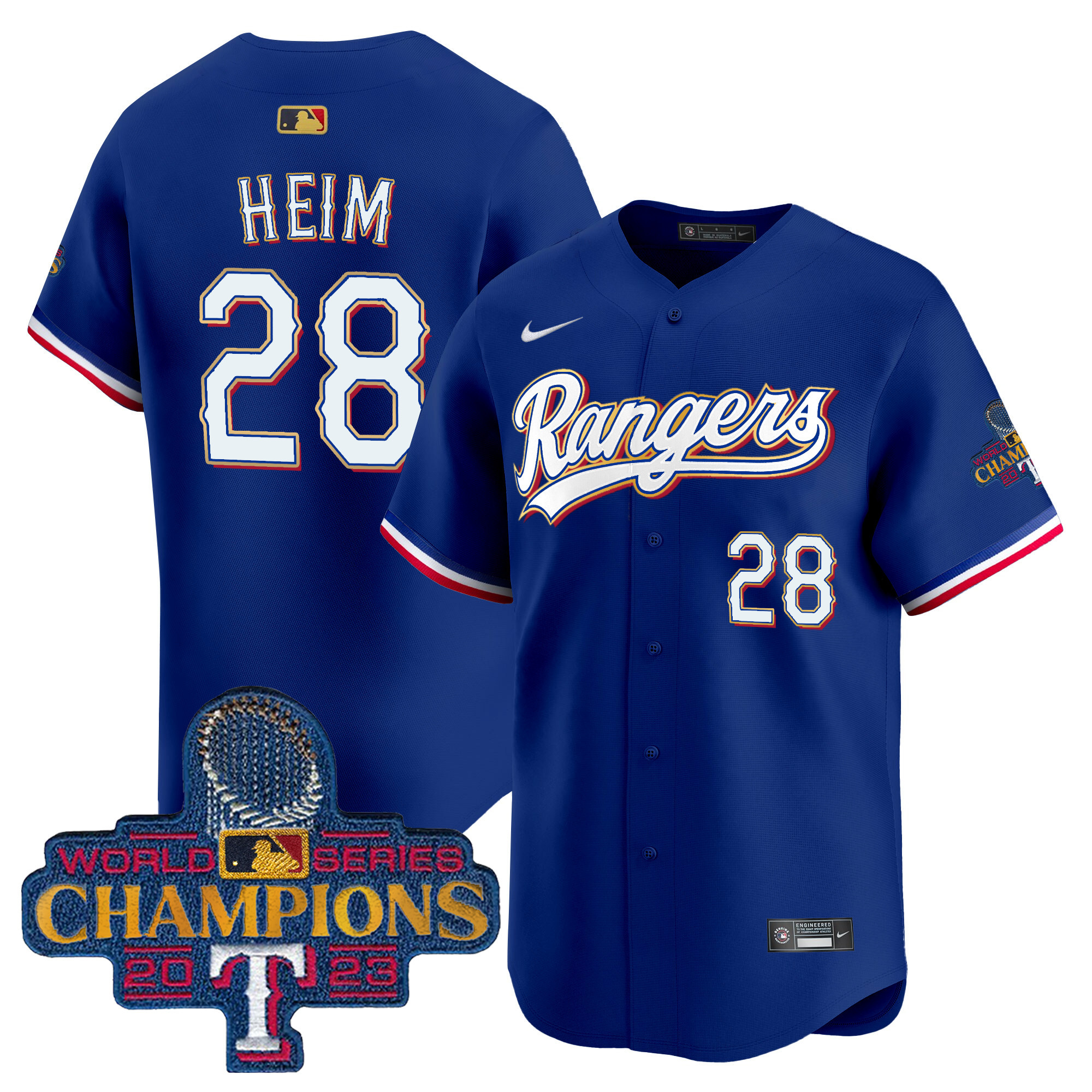 Men's Texas Rangers 2023 World Series Champions Gold Trim Vapor Premier Limited Jersey - All Stitched