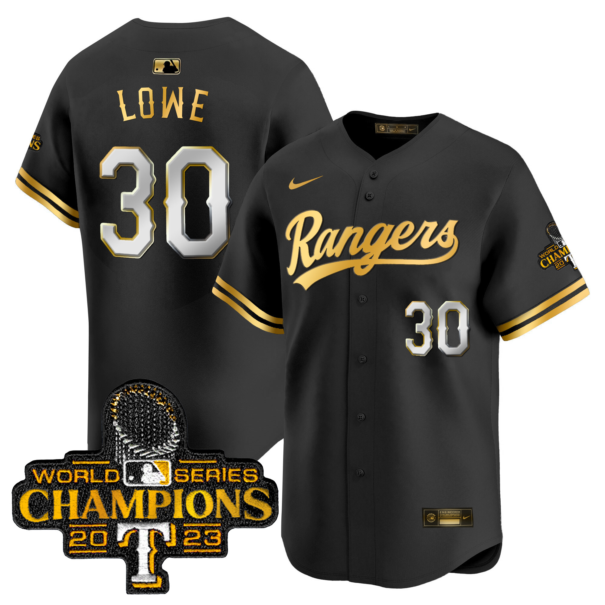 Men's Texas Rangers 2023 World Series Champions Gold Trim Vapor Premier Limited Jersey - All Stitched