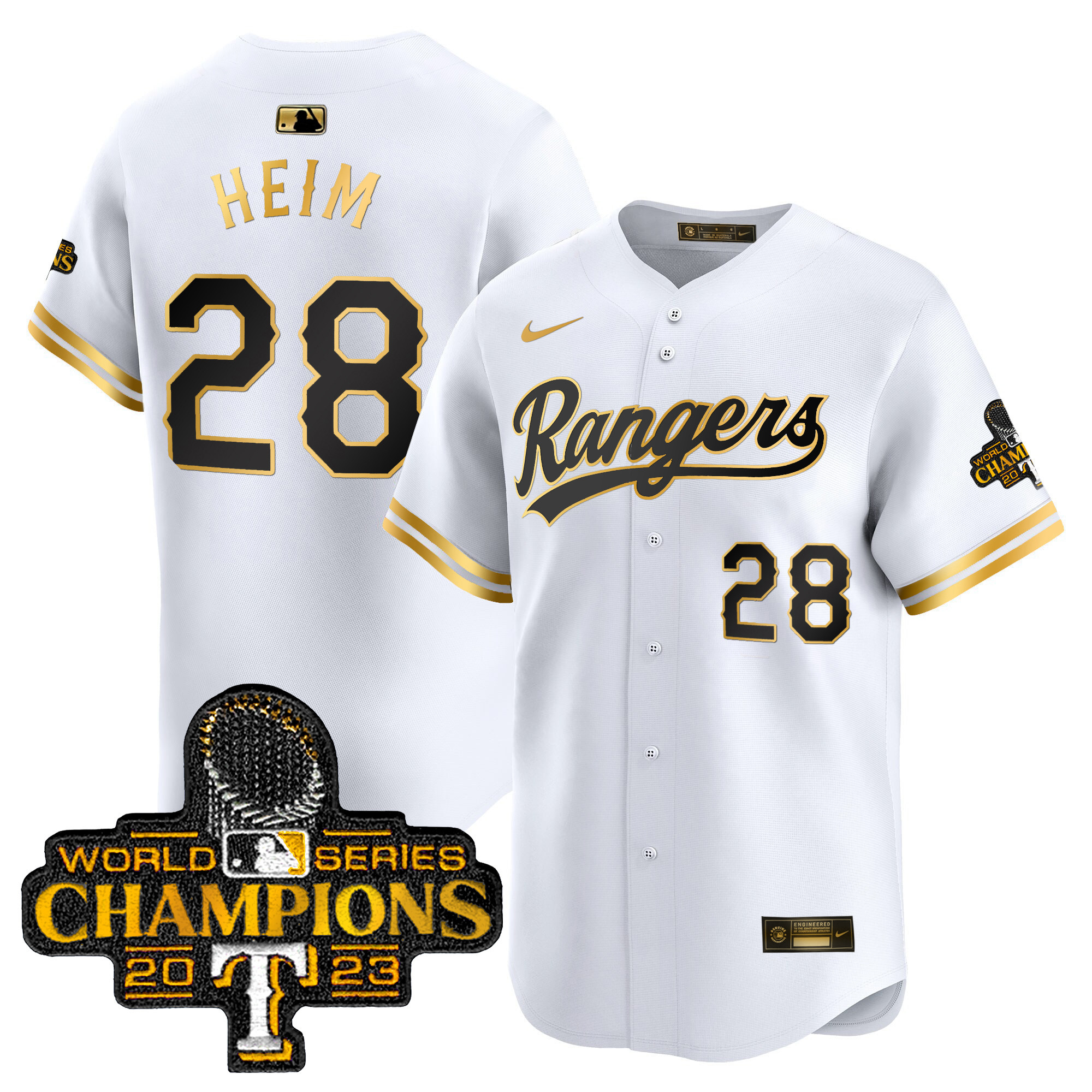 Men's Texas Rangers 2023 World Series Champions Gold Trim Vapor Premier Limited Jersey - All Stitched