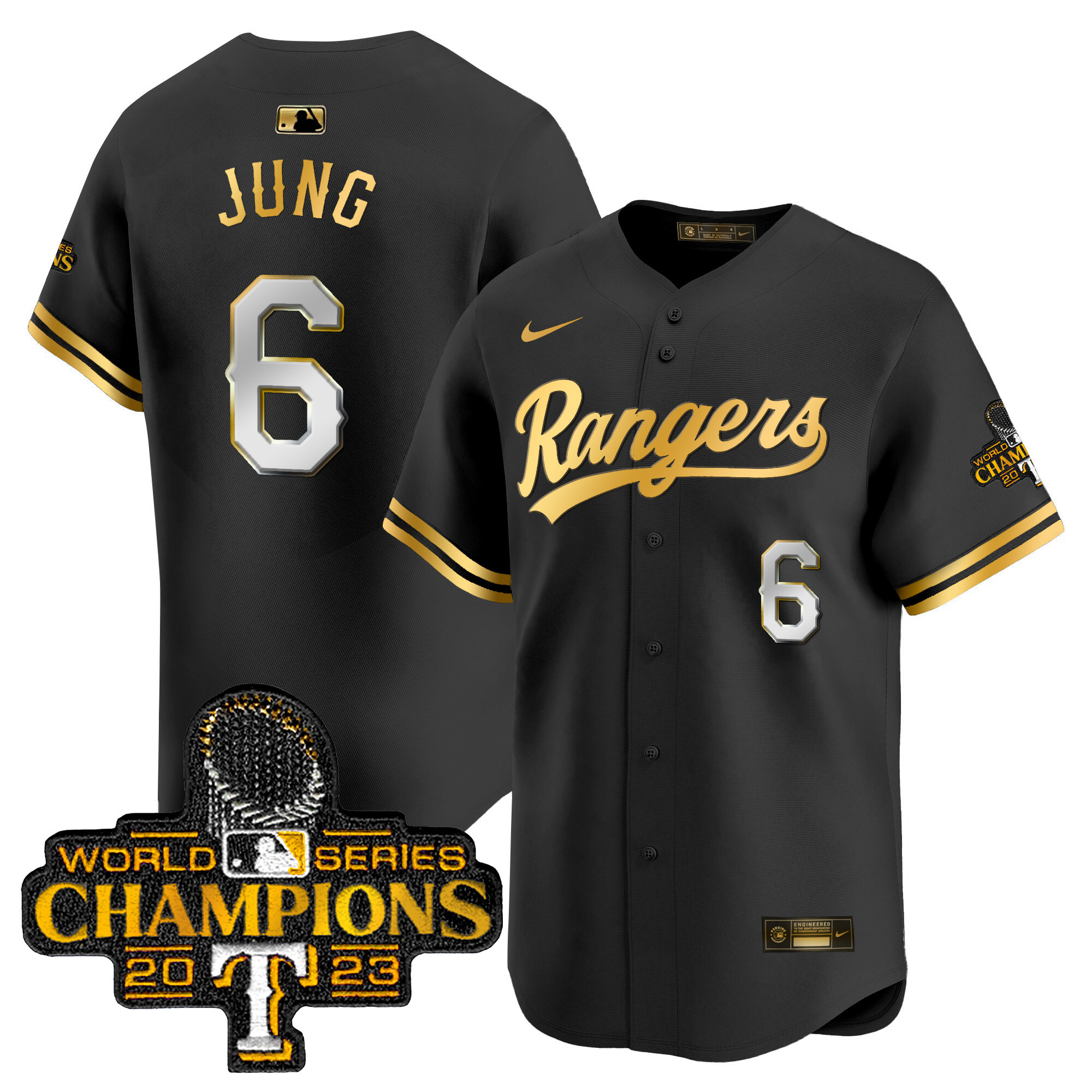 Men's Texas Rangers 2023 World Series Champions Gold Trim Vapor Premier Limited Jersey - All Stitched