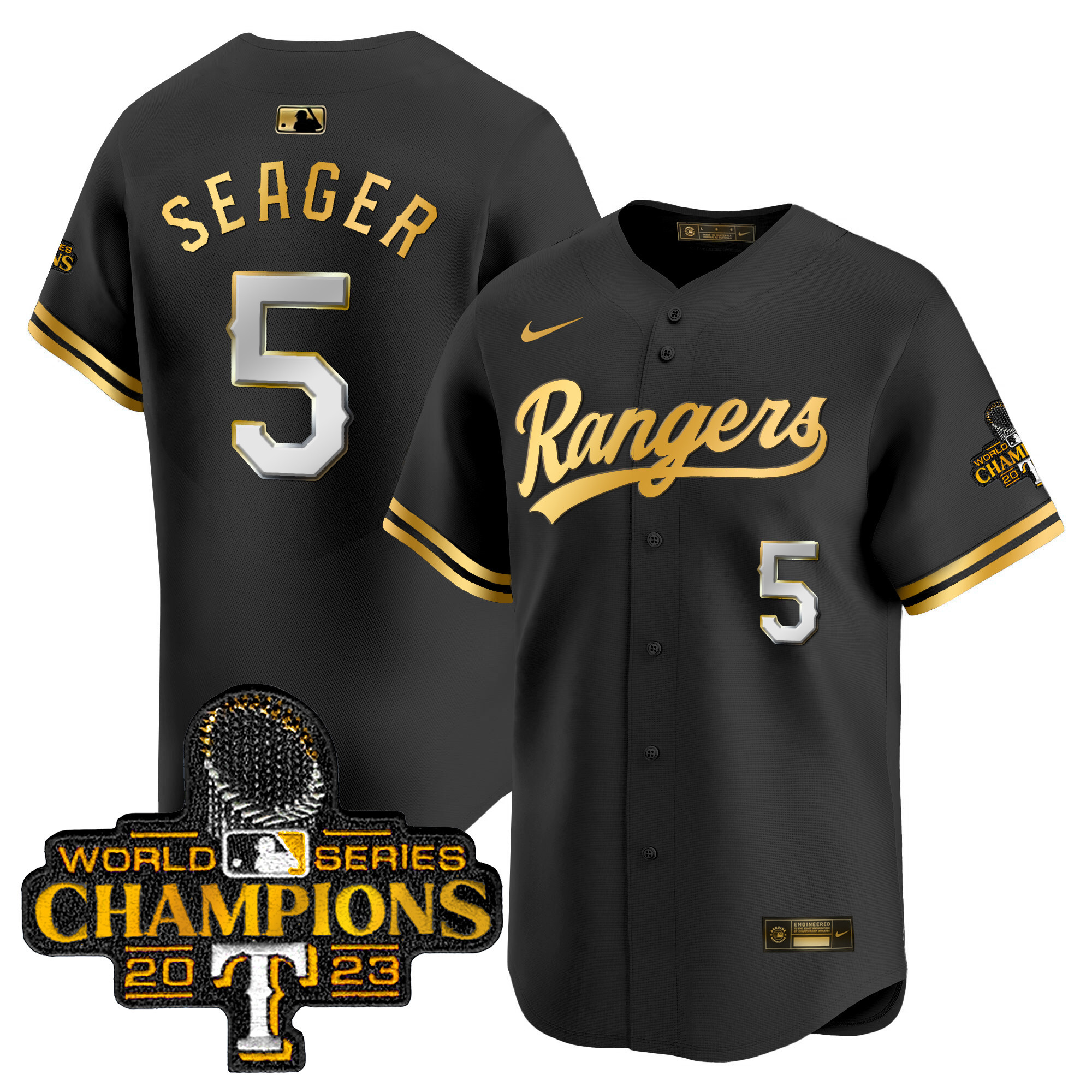 Men's Texas Rangers 2023 World Series Champions Gold Trim Vapor Premier Limited Jersey - All Stitched