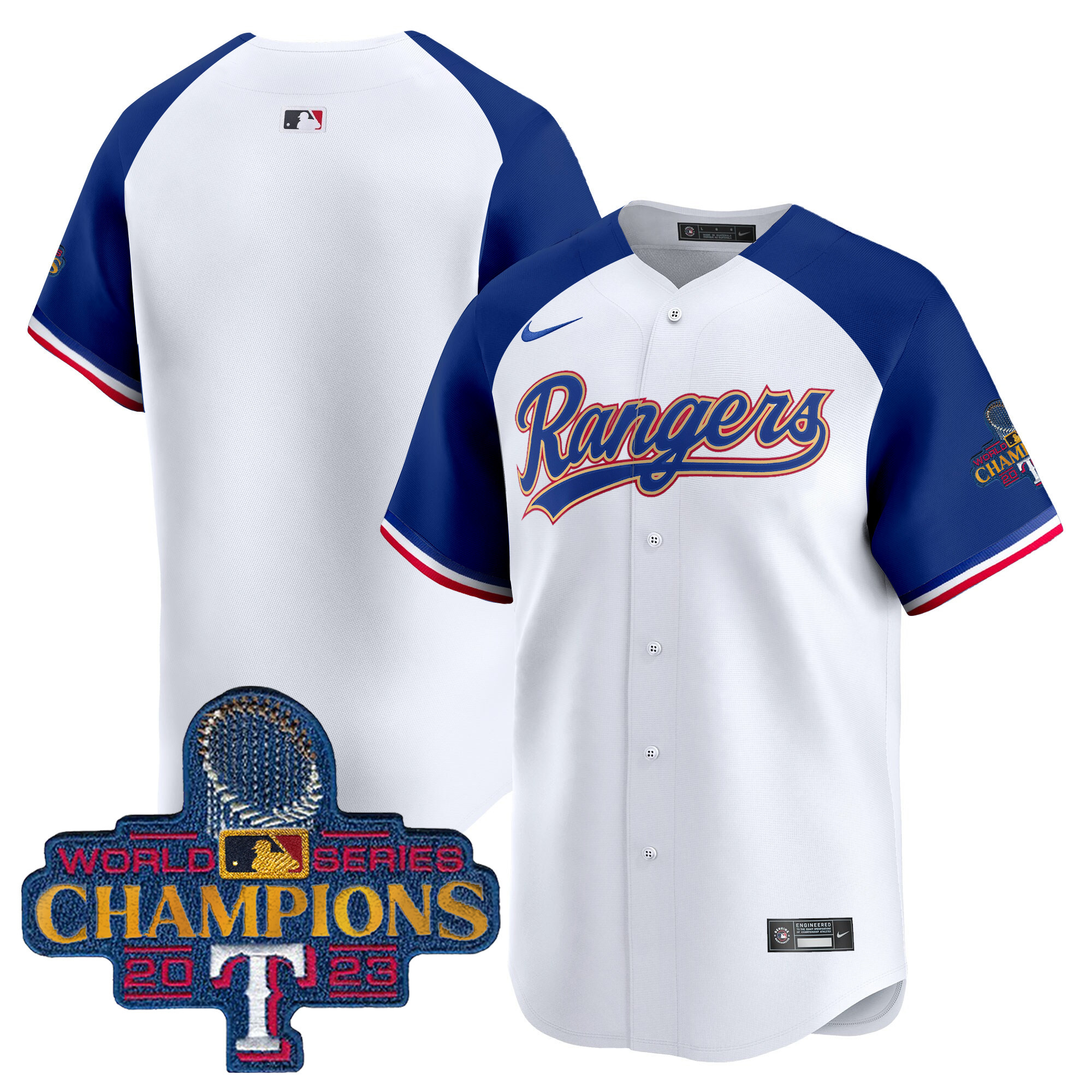 Men's Texas Rangers 2023 World Series Champions Gold Trim Vapor Premier Limited Jersey - All Stitched
