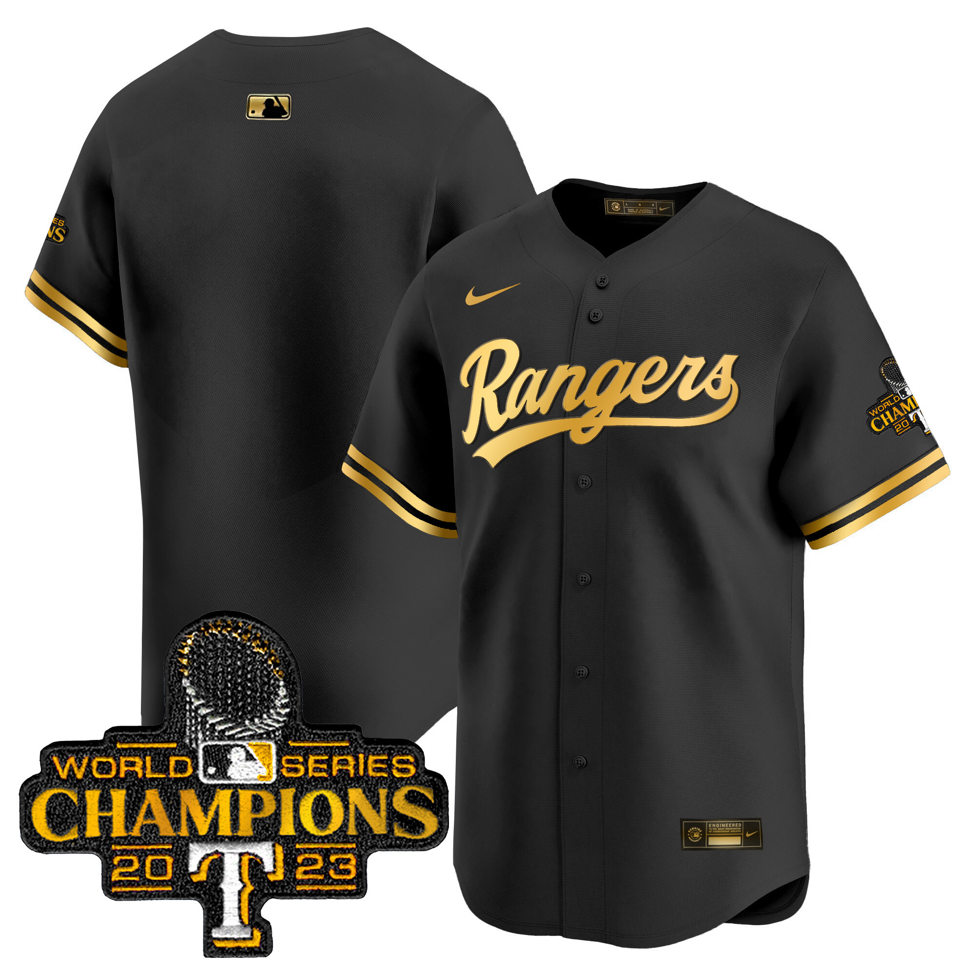 Men's Texas Rangers 2023 World Series Champions Gold Trim Vapor Premier Limited Jersey - All Stitched