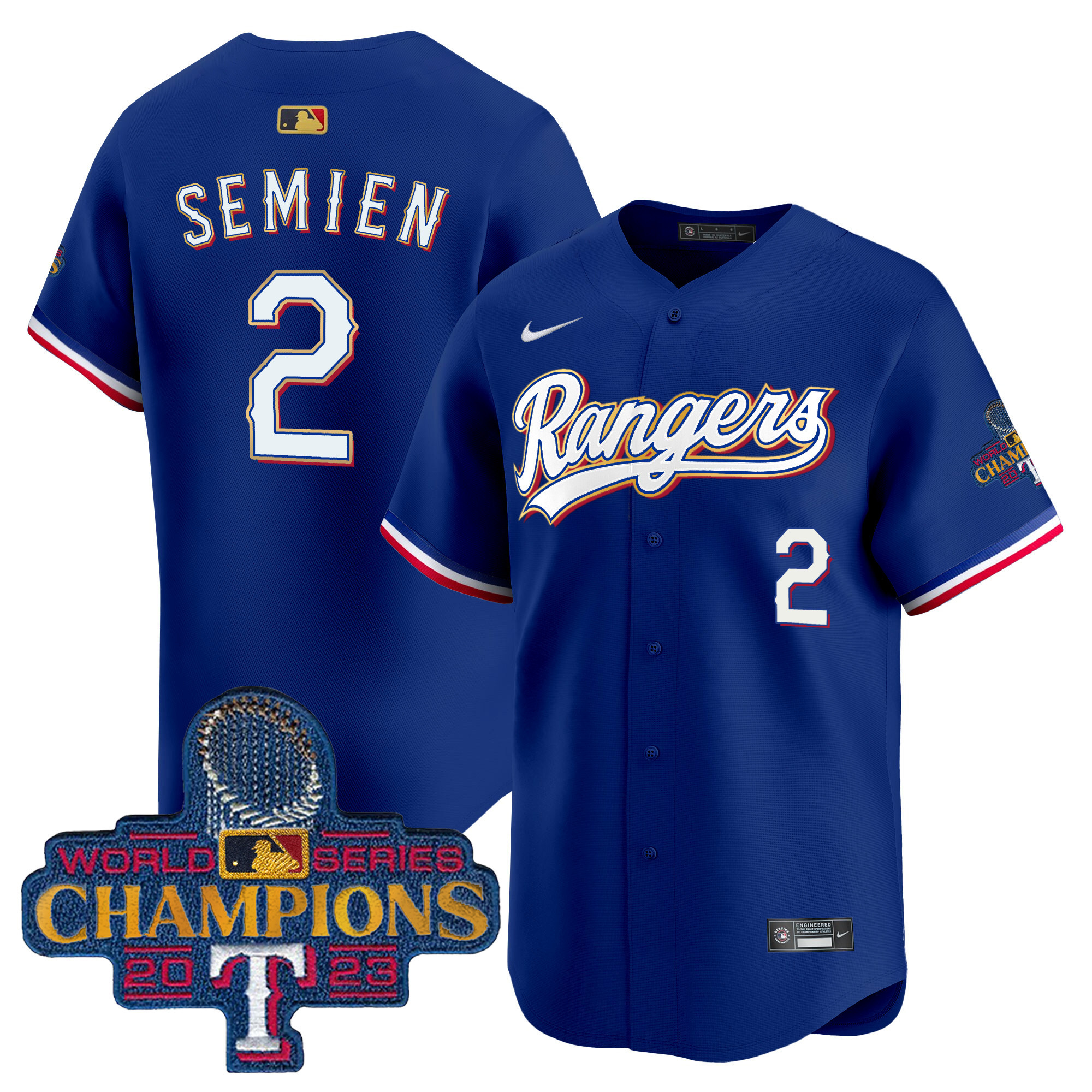 Men's Texas Rangers 2023 World Series Champions Gold Trim Vapor Premier Limited Jersey - All Stitched
