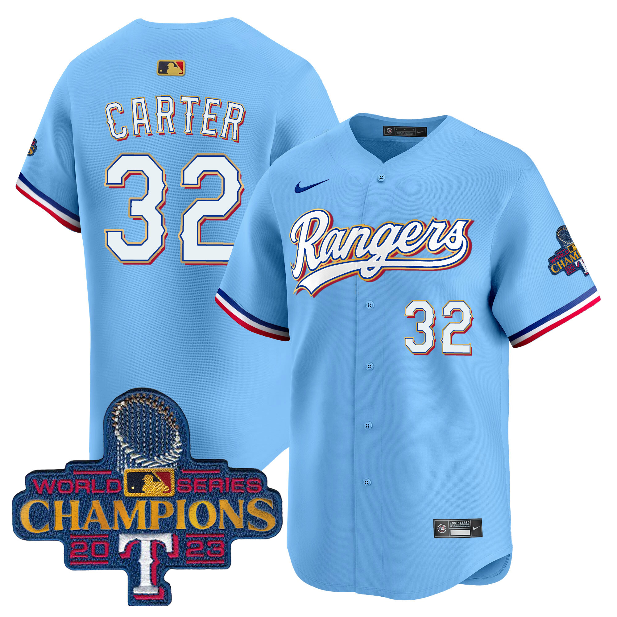 Men's Texas Rangers 2023 World Series Champions Gold Trim Vapor Premier Limited Jersey - All Stitched