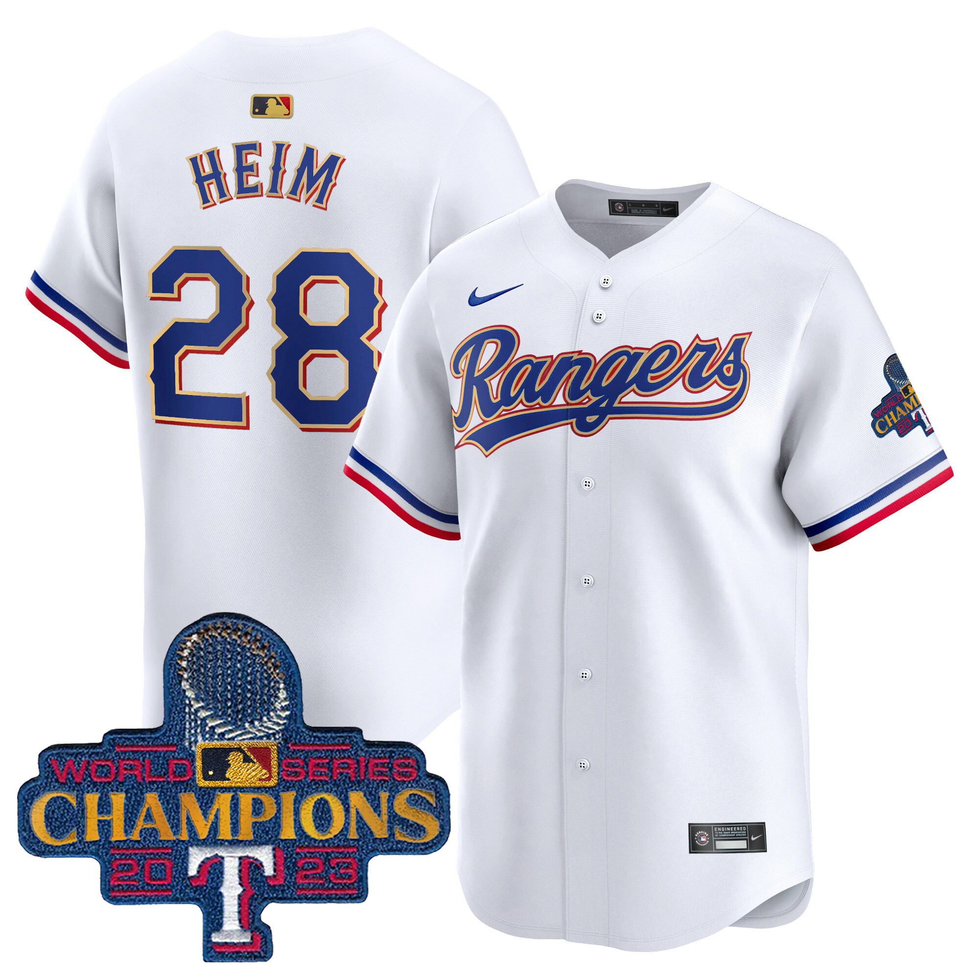 Men's Texas Rangers 2023 World Series Champions Gold Trim Vapor Premier Limited Jersey - All Stitched
