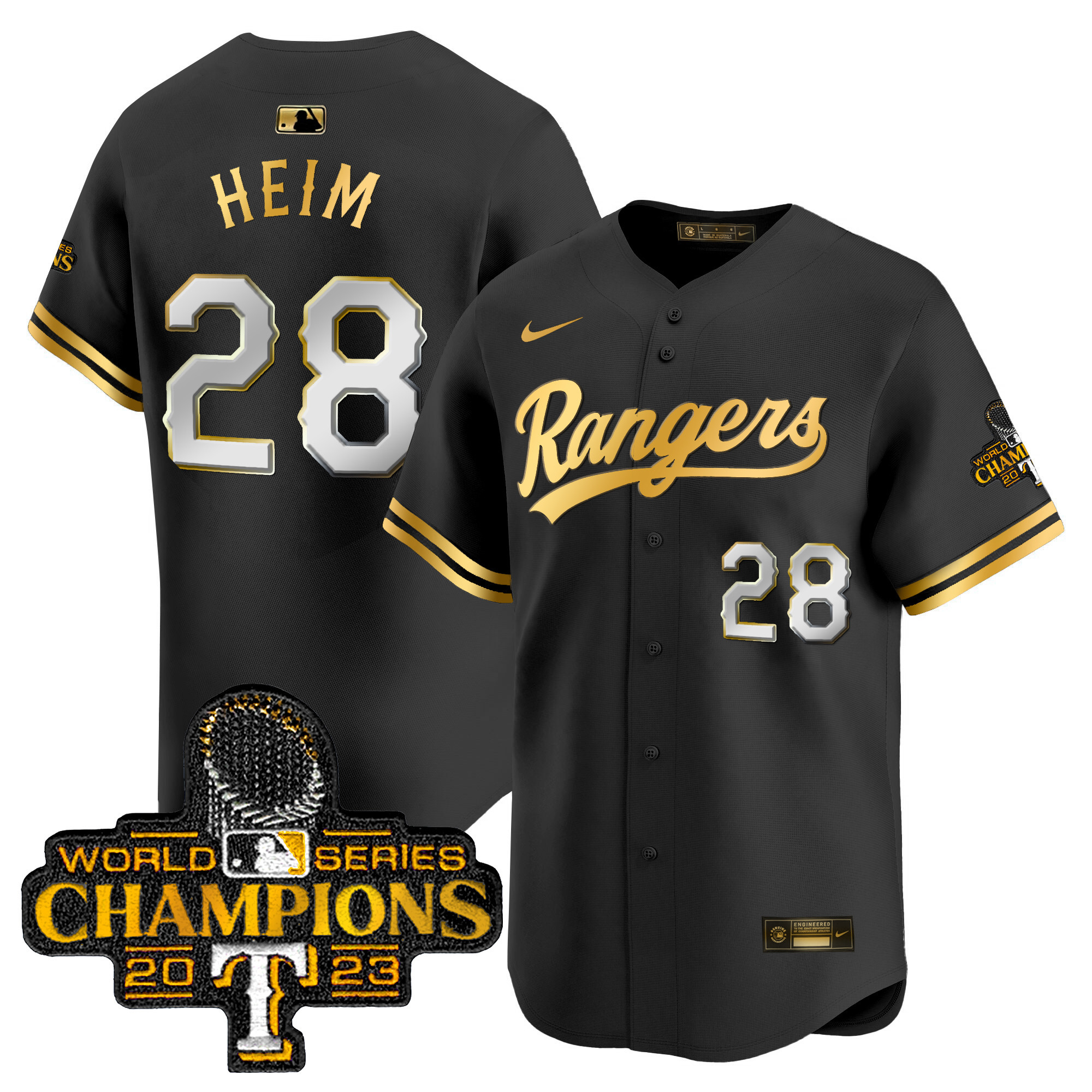 Men's Texas Rangers 2023 World Series Champions Gold Trim Vapor Premier Limited Jersey - All Stitched