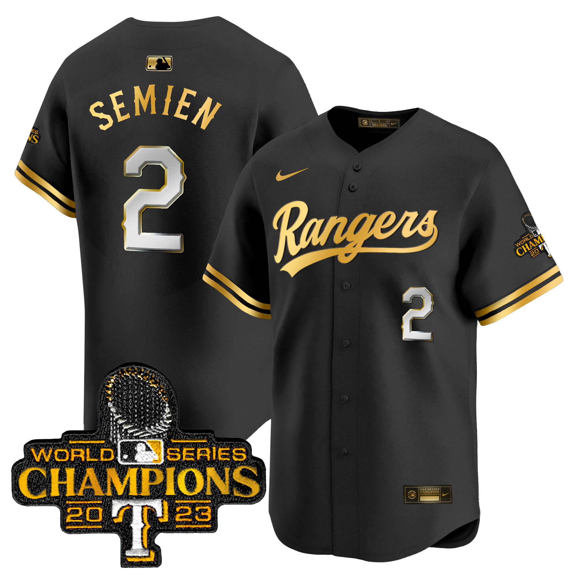 Men's Texas Rangers 2023 World Series Champions Gold Trim Vapor Premier Limited Jersey - All Stitched