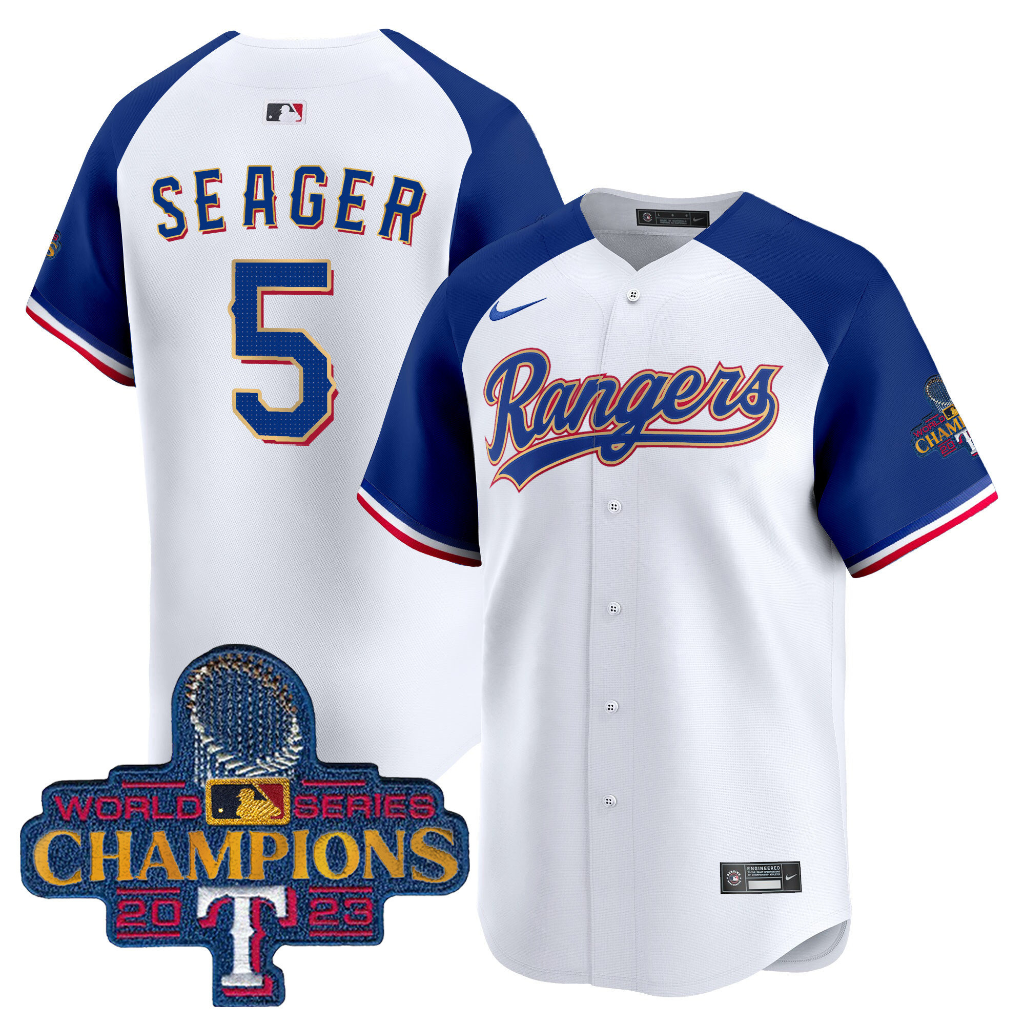 Men's Texas Rangers 2023 World Series Champions Gold Trim Vapor Premier Limited Jersey - All Stitched