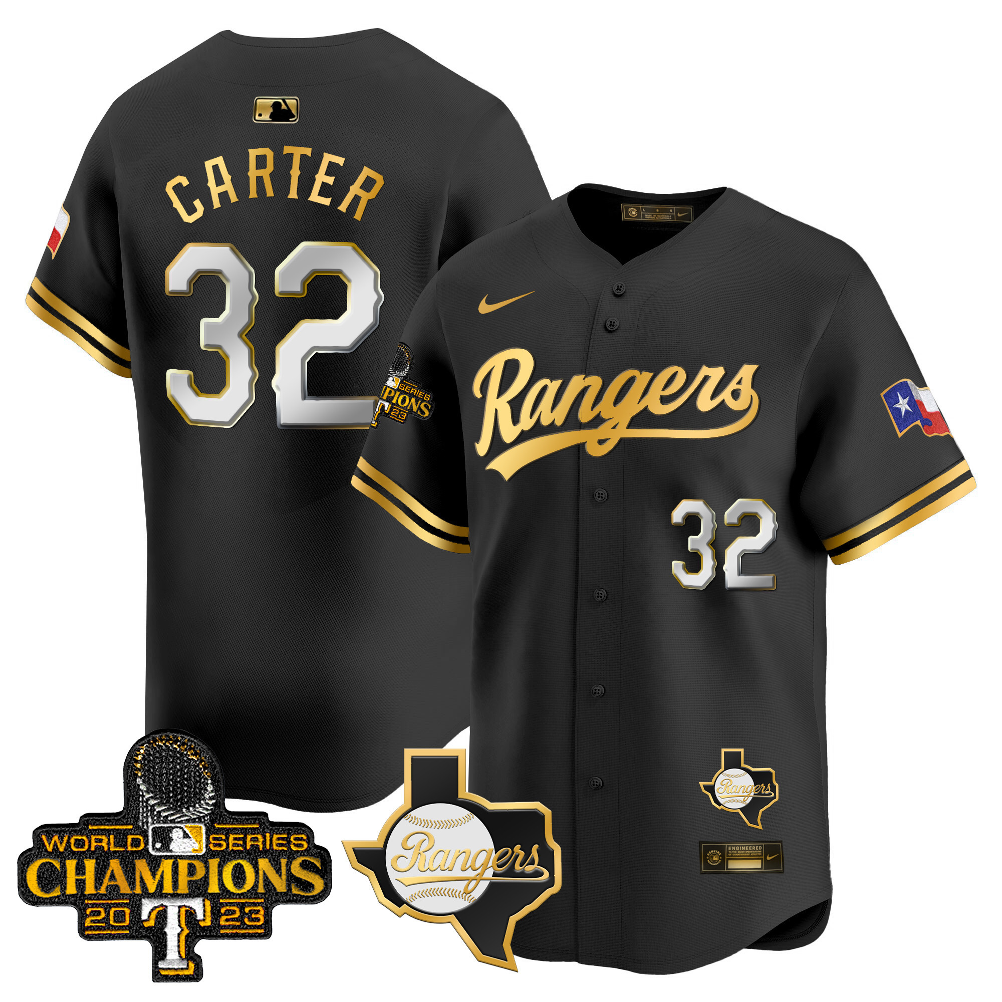 Men's Texas Rangers 2023 World Series Champions Gold Trim Vapor Premier Limited Jersey V2 - All Stitched