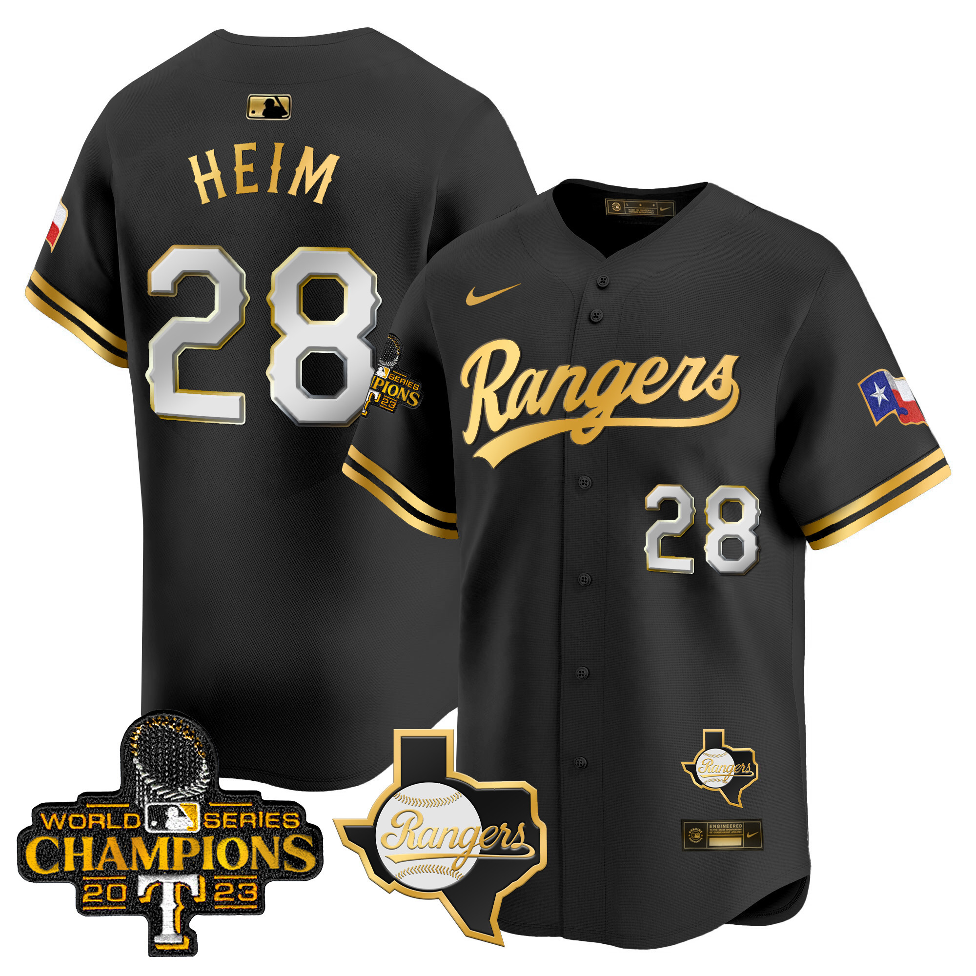 Men's Texas Rangers 2023 World Series Champions Gold Trim Vapor Premier Limited Jersey V2 - All Stitched
