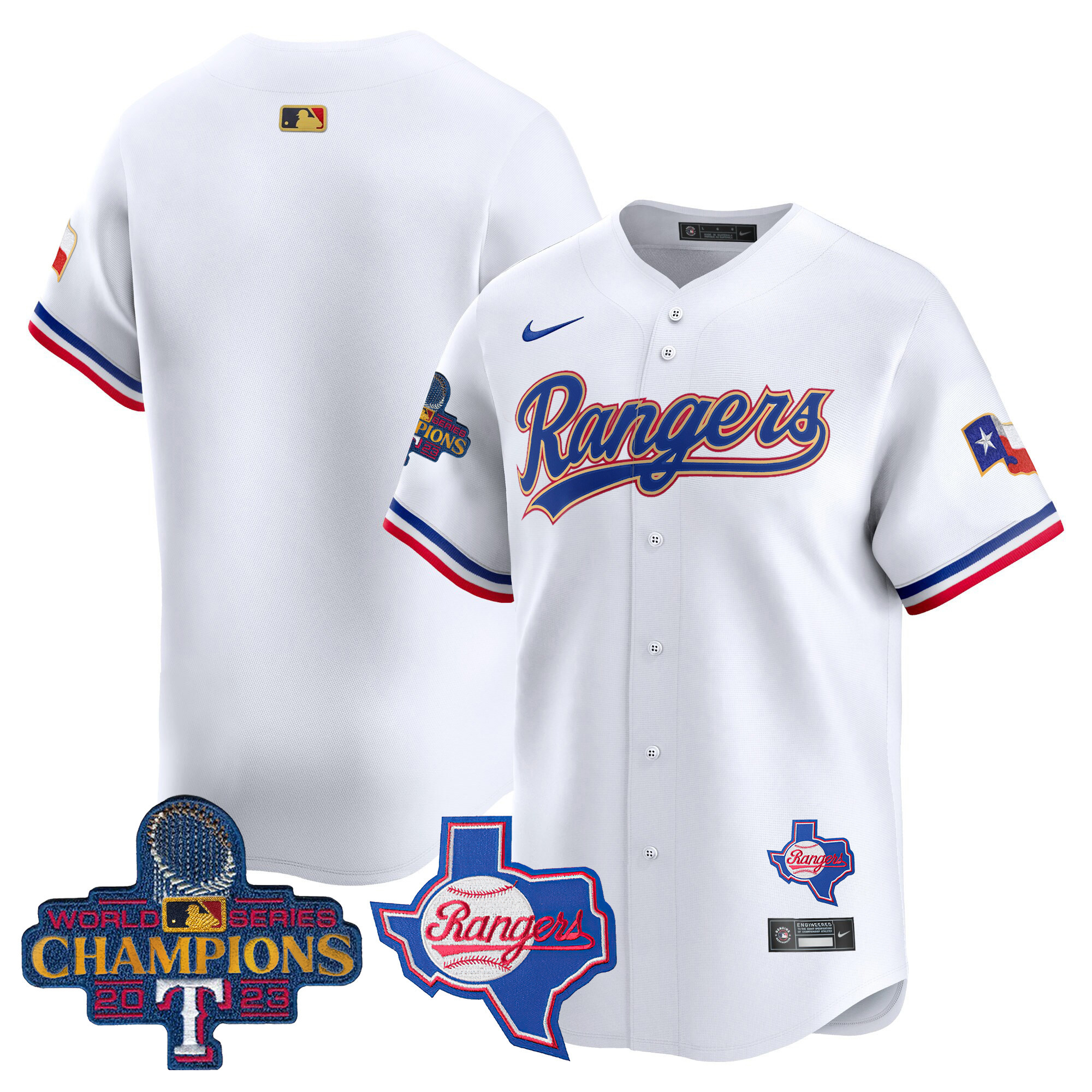 Men's Texas Rangers 2023 World Series Champions Gold Trim Vapor Premier Limited Jersey V2 - All Stitched