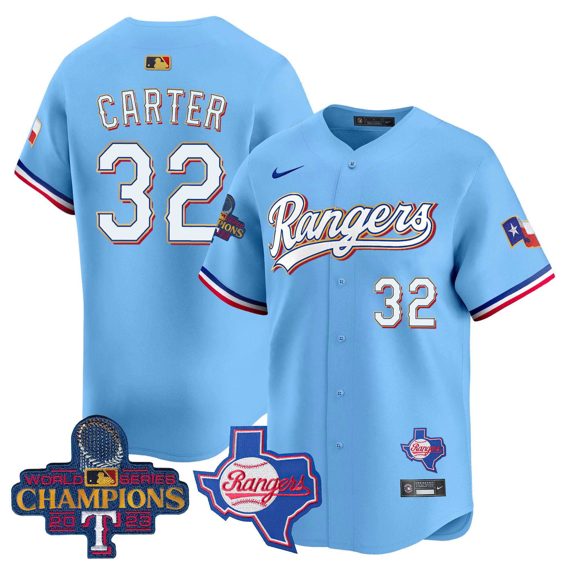 Men's Texas Rangers 2023 World Series Champions Gold Trim Vapor Premier Limited Jersey V2 - All Stitched