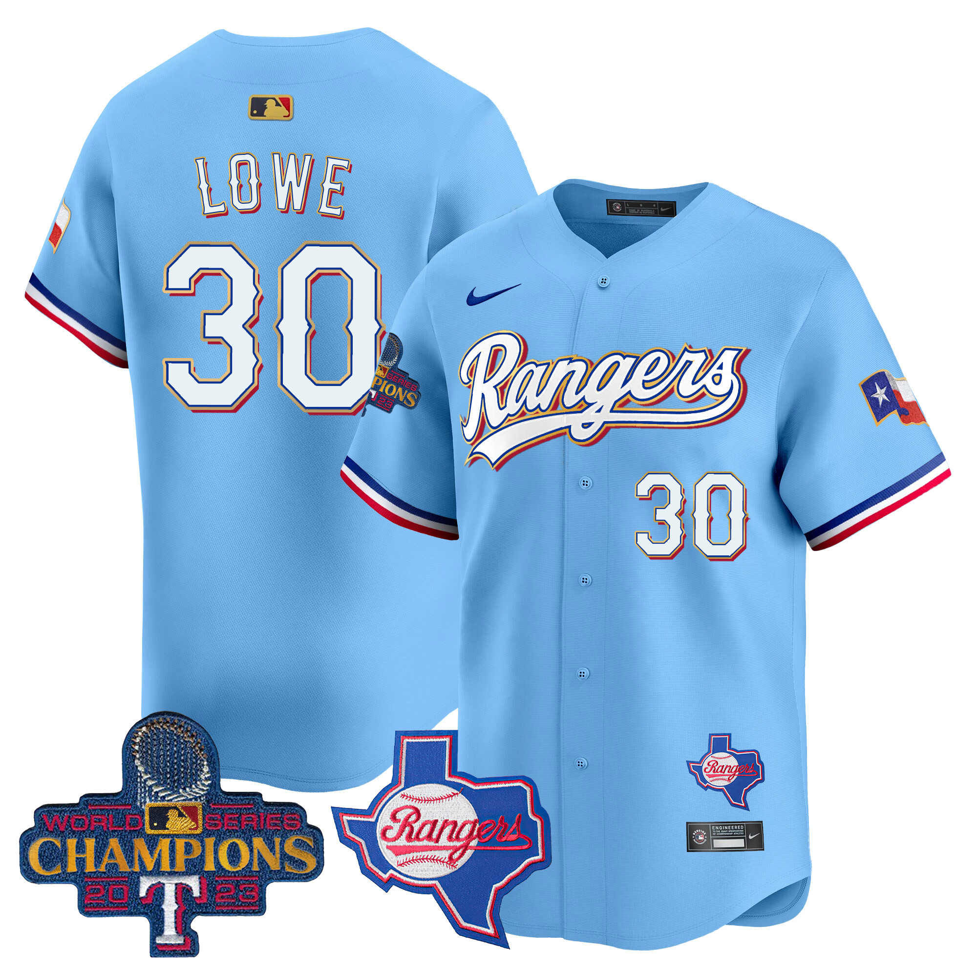 Men's Texas Rangers 2023 World Series Champions Gold Trim Vapor Premier Limited Jersey V2 - All Stitched