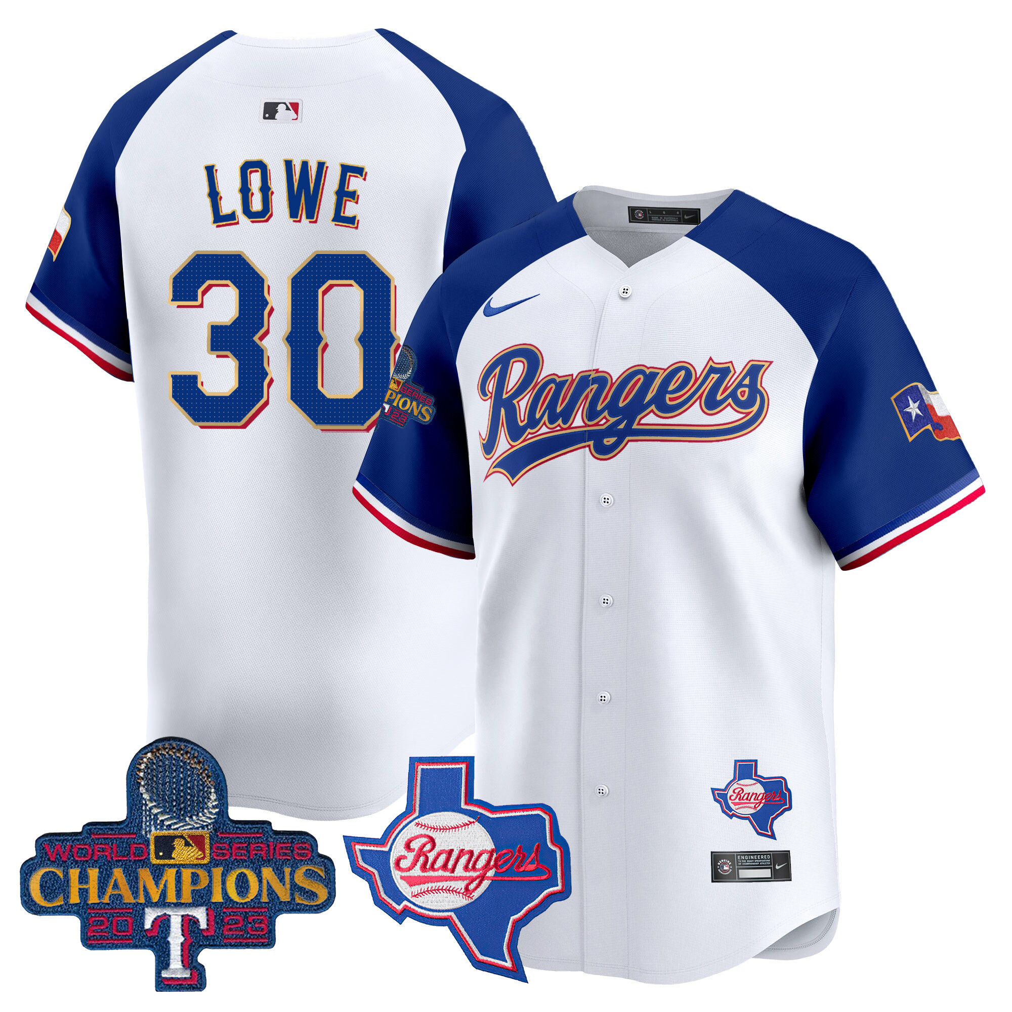 Men's Texas Rangers 2023 World Series Champions Gold Trim Vapor Premier Limited Jersey V2 - All Stitched
