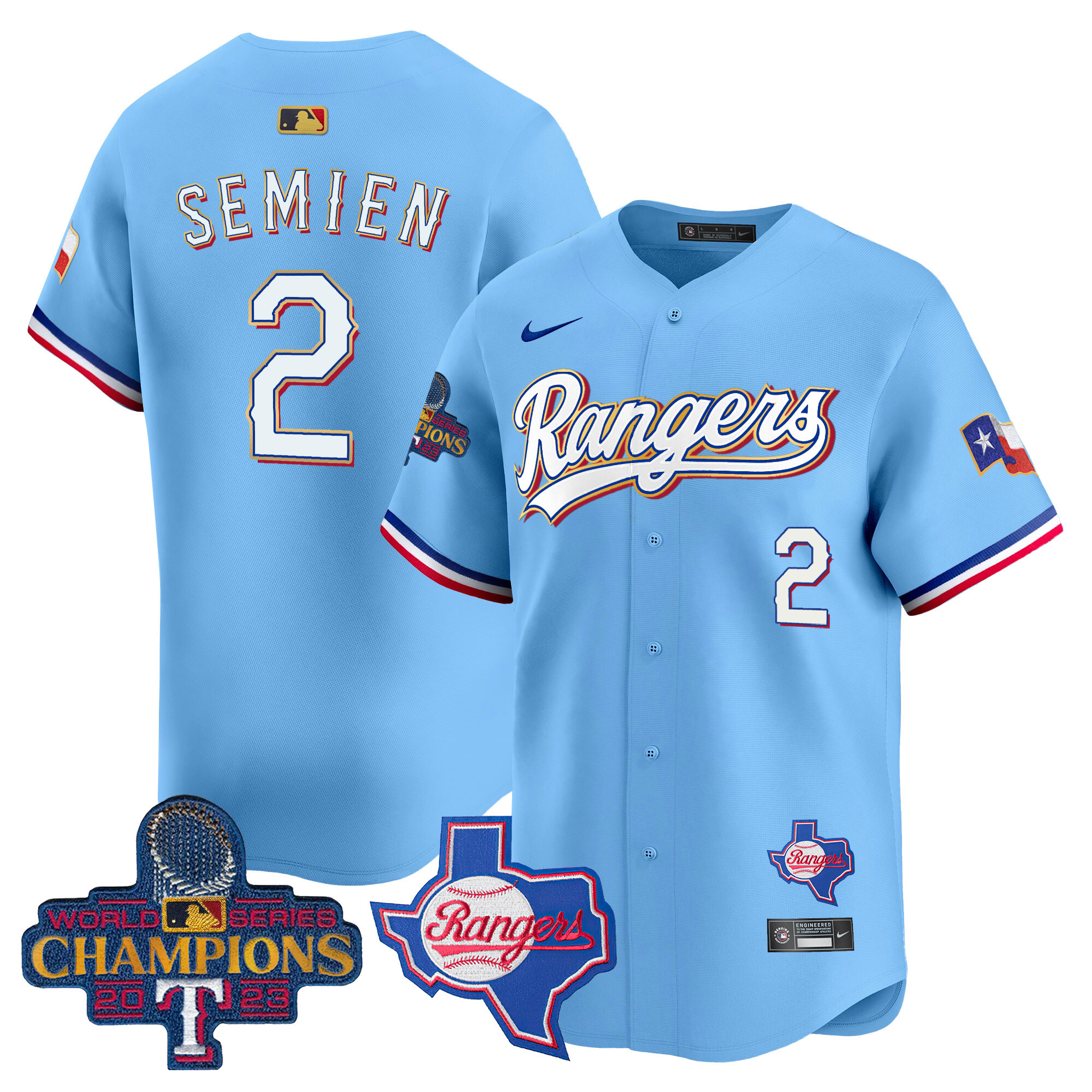Men's Texas Rangers 2023 World Series Champions Gold Trim Vapor Premier Limited Jersey V2 - All Stitched