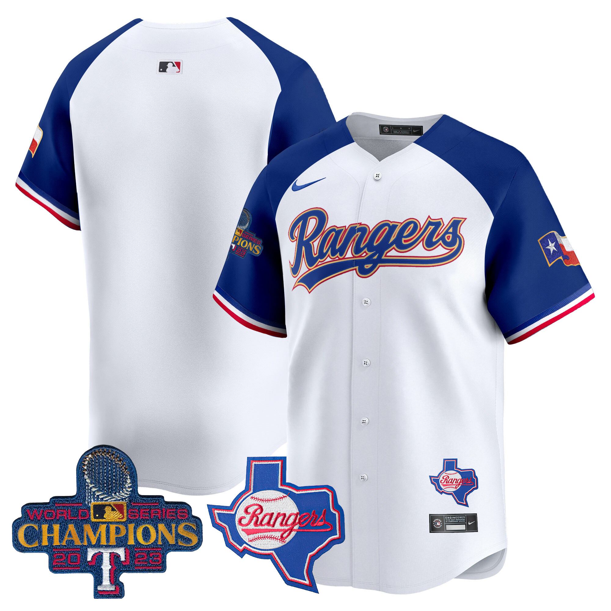 Men's Texas Rangers 2023 World Series Champions Gold Trim Vapor Premier Limited Jersey V2 - All Stitched