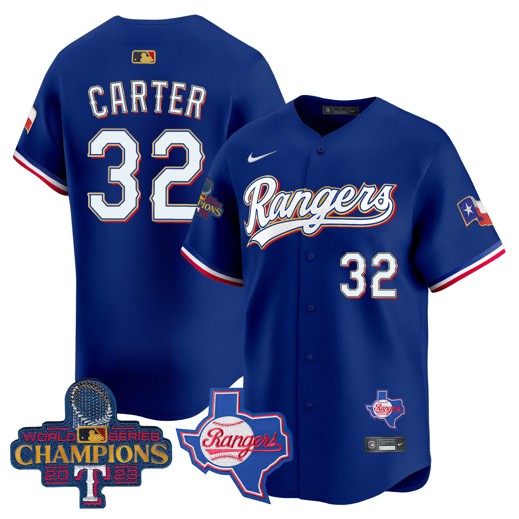 Men's Texas Rangers 2023 World Series Champions Gold Trim Vapor Premier Limited Jersey V2 - All Stitched