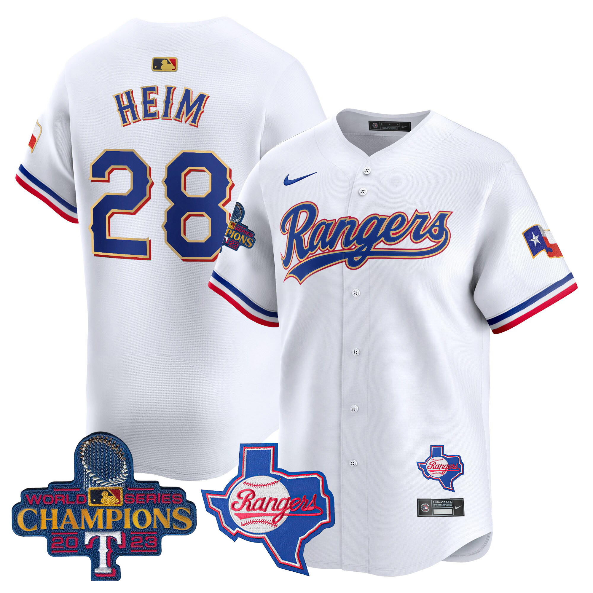 Men's Texas Rangers 2023 World Series Champions Gold Trim Vapor Premier Limited Jersey V2 - All Stitched