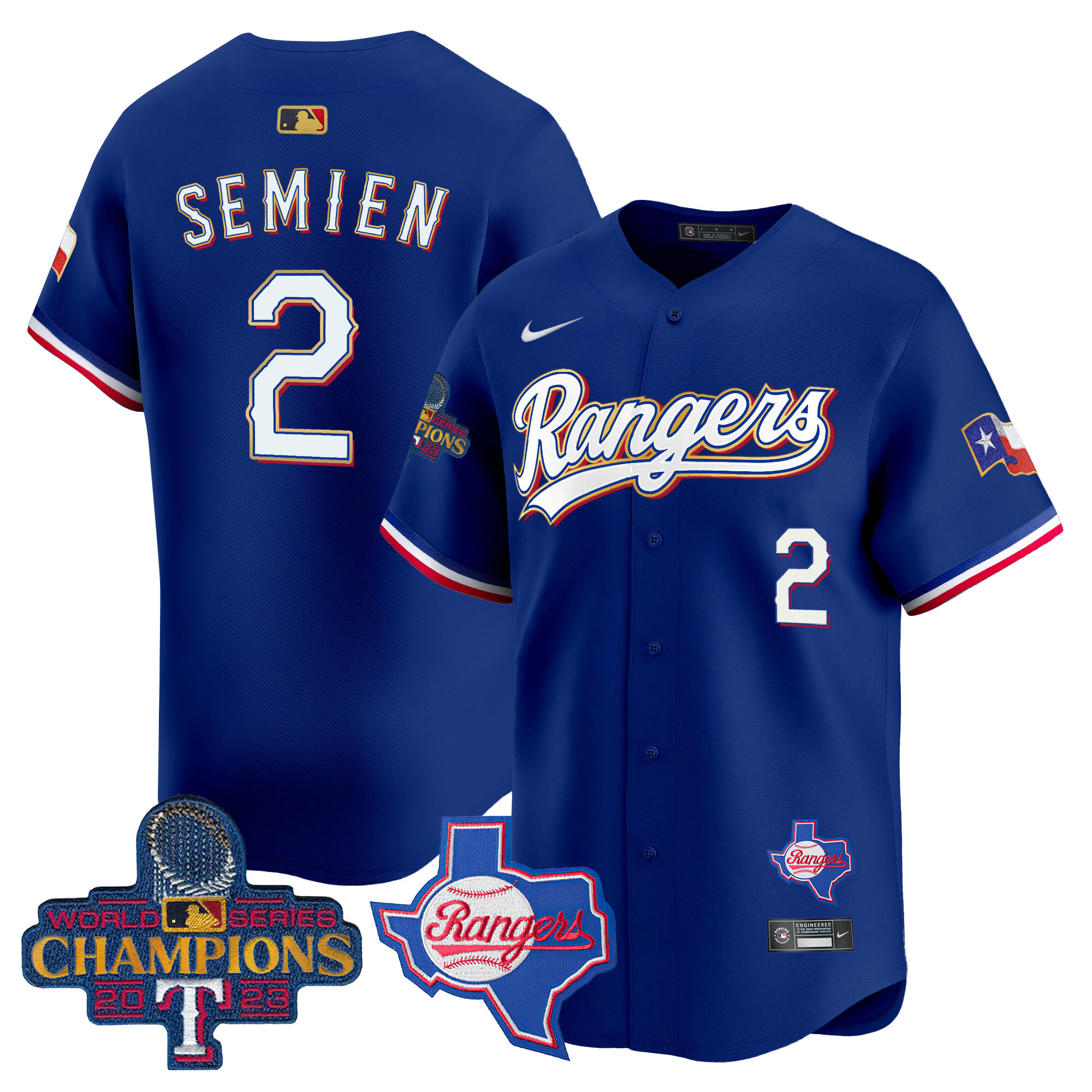 Men's Texas Rangers 2023 World Series Champions Gold Trim Vapor Premier Limited Jersey V2 - All Stitched