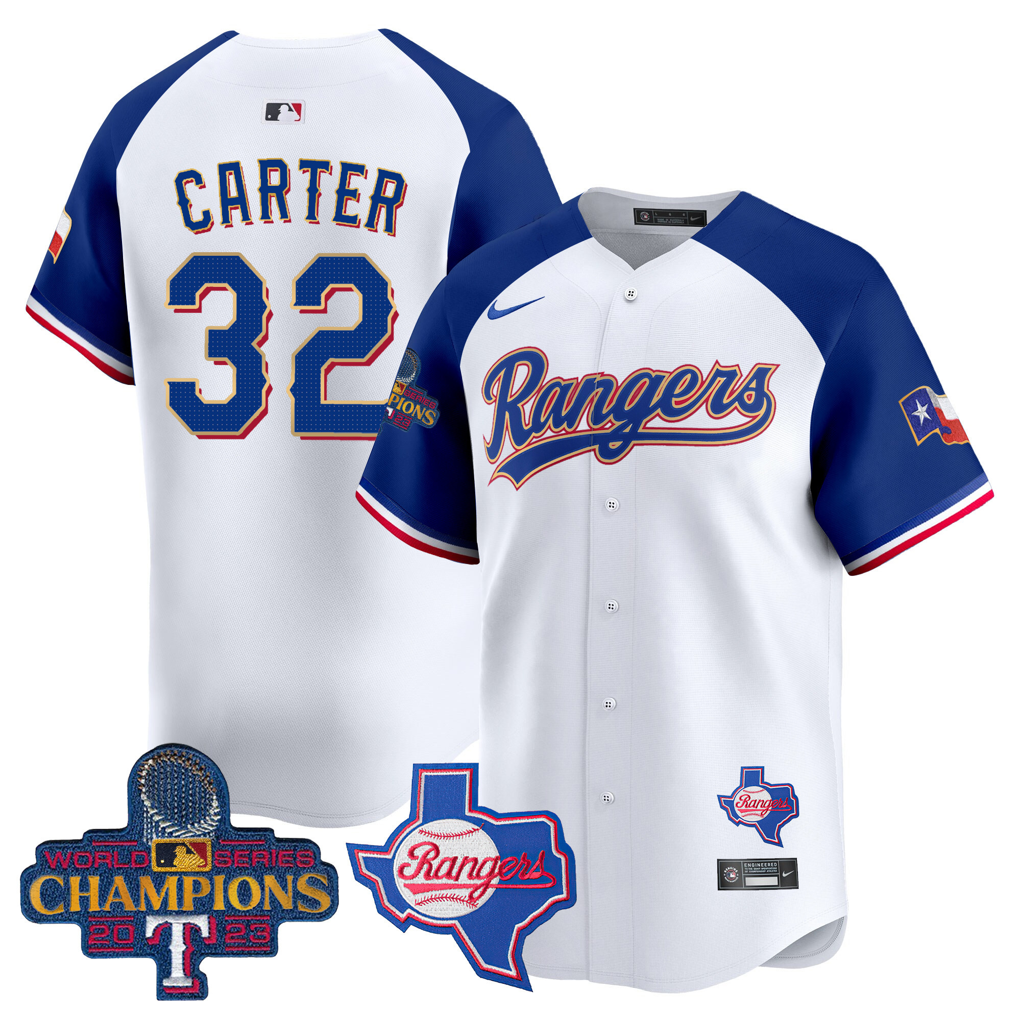 Men's Texas Rangers 2023 World Series Champions Gold Trim Vapor Premier Limited Jersey V2 - All Stitched