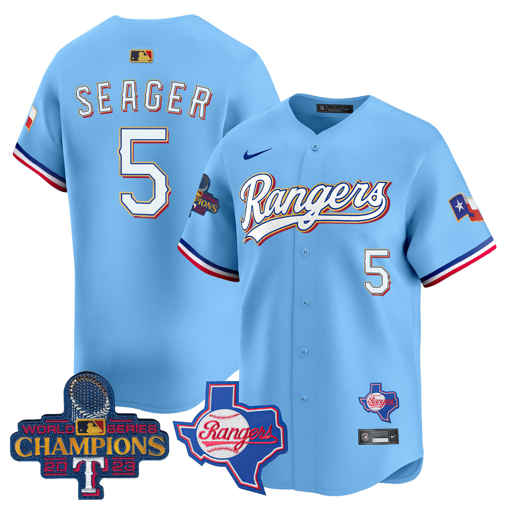 Men's Texas Rangers 2023 World Series Champions Gold Trim Vapor Premier Limited Jersey V2 - All Stitched