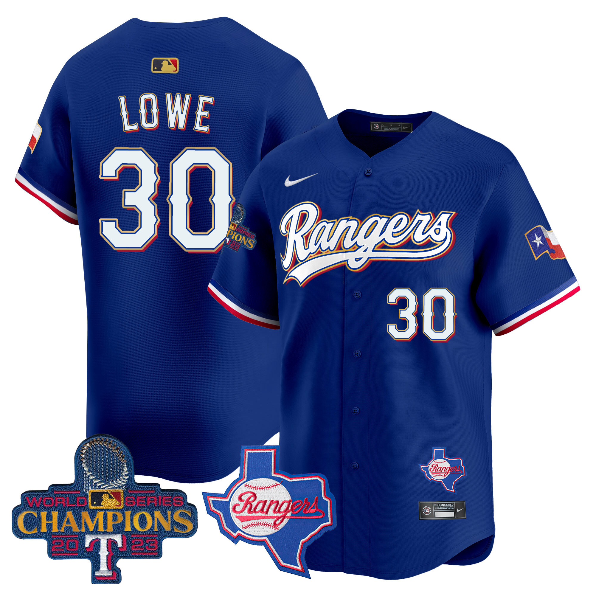 Men's Texas Rangers 2023 World Series Champions Gold Trim Vapor Premier Limited Jersey V2 - All Stitched