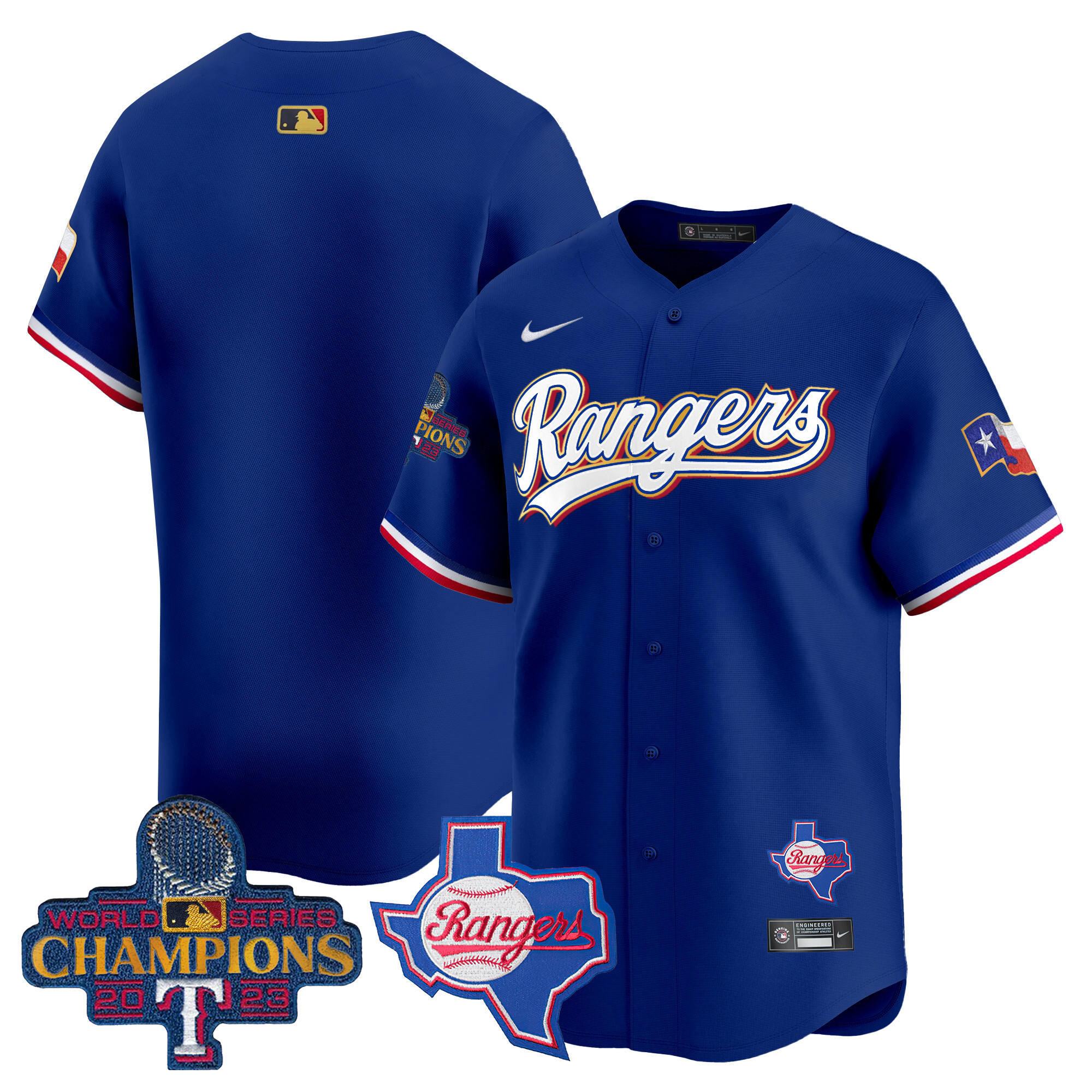 Men's Texas Rangers 2023 World Series Champions Gold Trim Vapor Premier Limited Jersey V2 - All Stitched