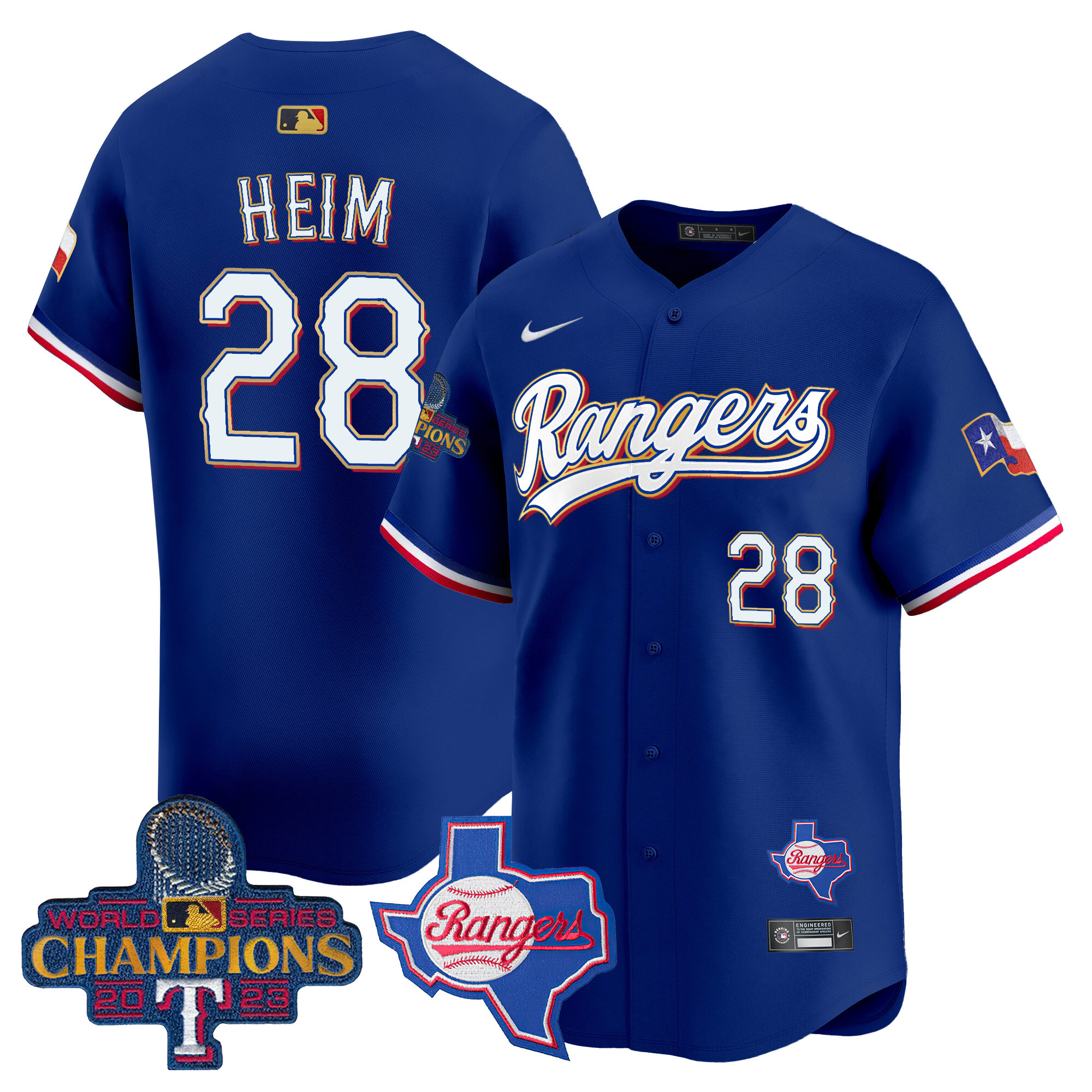 Men's Texas Rangers 2023 World Series Champions Gold Trim Vapor Premier Limited Jersey V2 - All Stitched