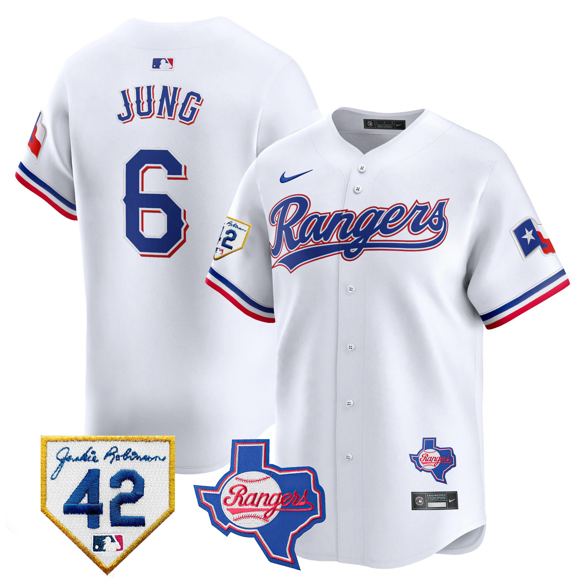 Men's Texas Rangers 2024 Jackie Robinson Patch Vapor Premier Limited Jersey - All Stitched