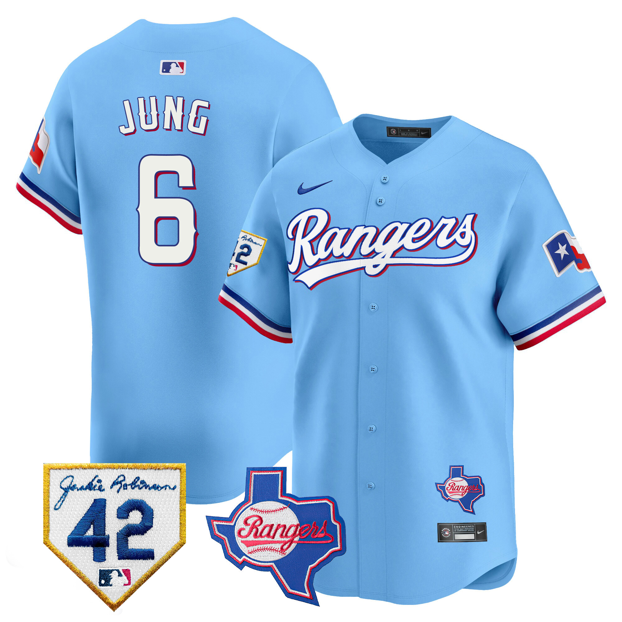 Men's Texas Rangers 2024 Jackie Robinson Patch Vapor Premier Limited Jersey - All Stitched