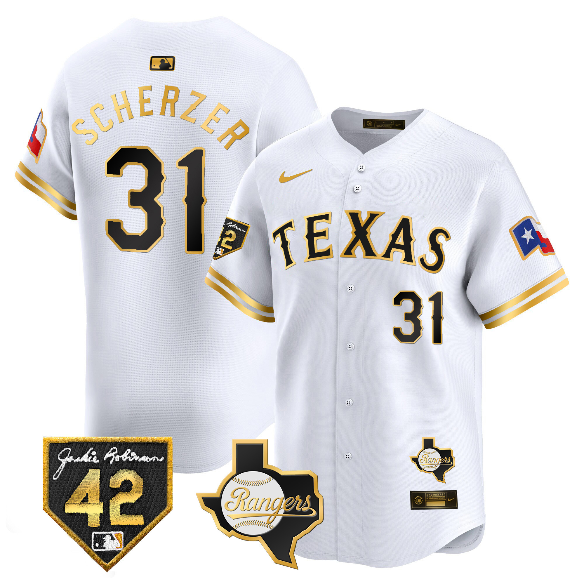 Men's Texas Rangers 2024 Jackie Robinson Patch Vapor Premier Limited Jersey - All Stitched