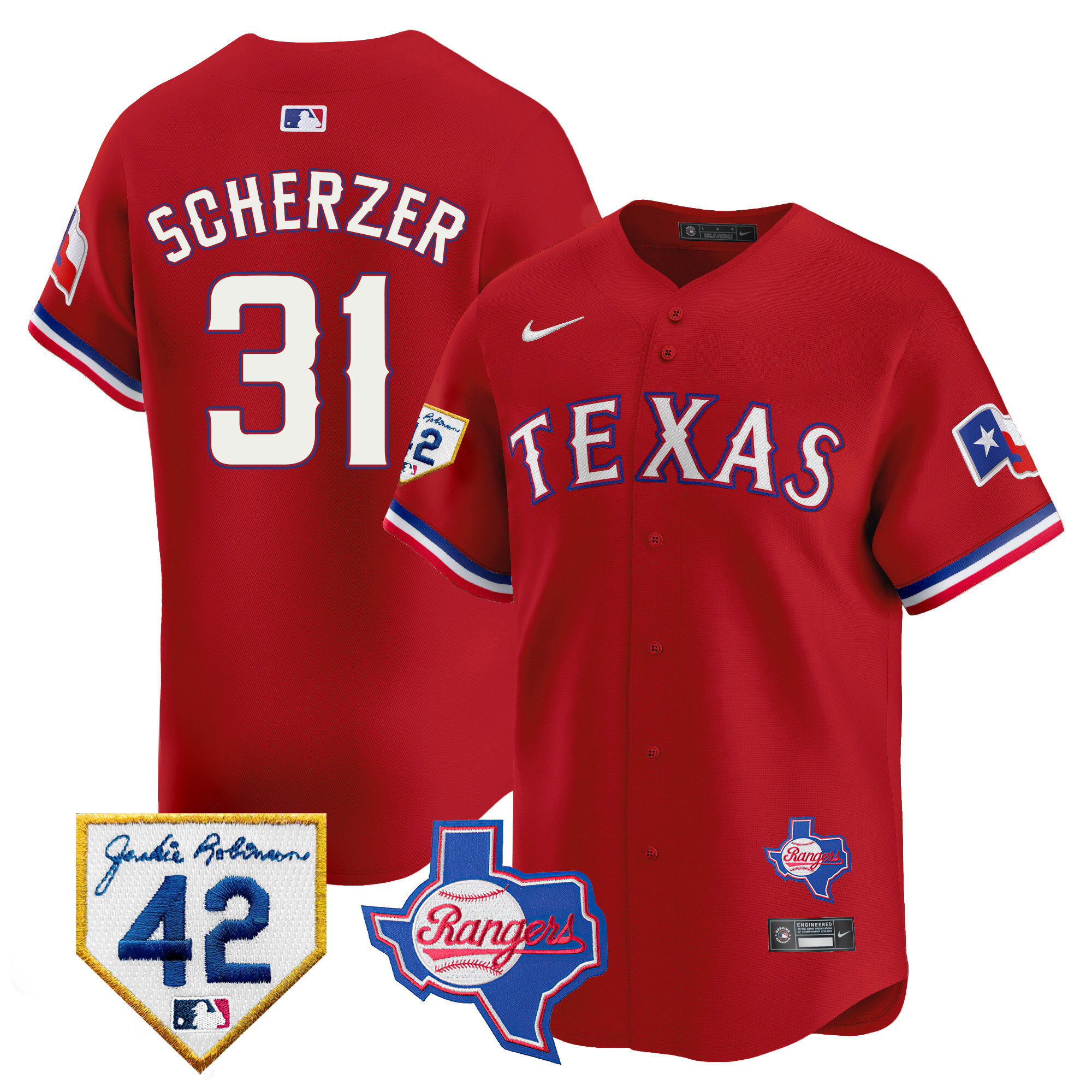 Men's Texas Rangers 2024 Jackie Robinson Patch Vapor Premier Limited Jersey - All Stitched