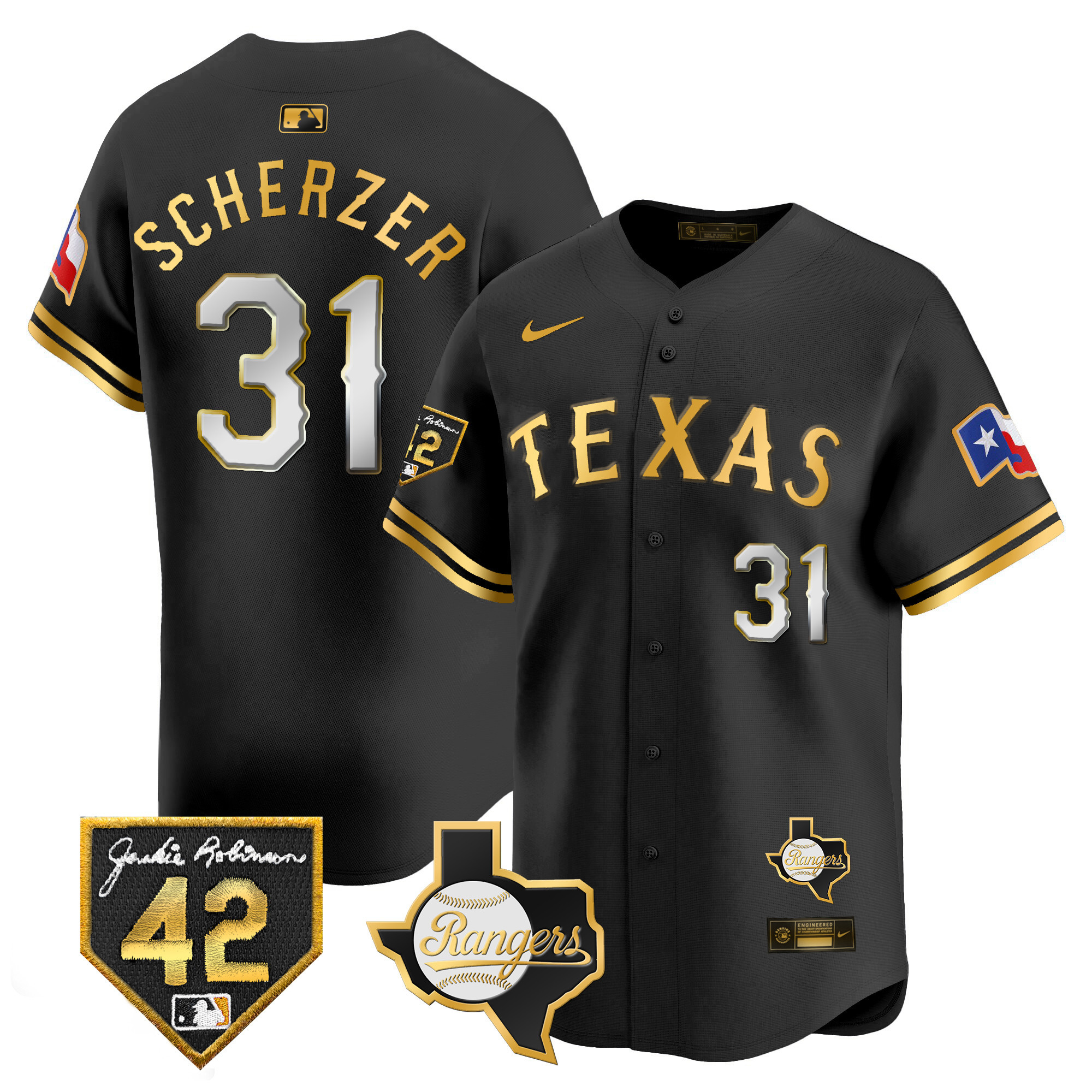 Men's Texas Rangers 2024 Jackie Robinson Patch Vapor Premier Limited Jersey - All Stitched