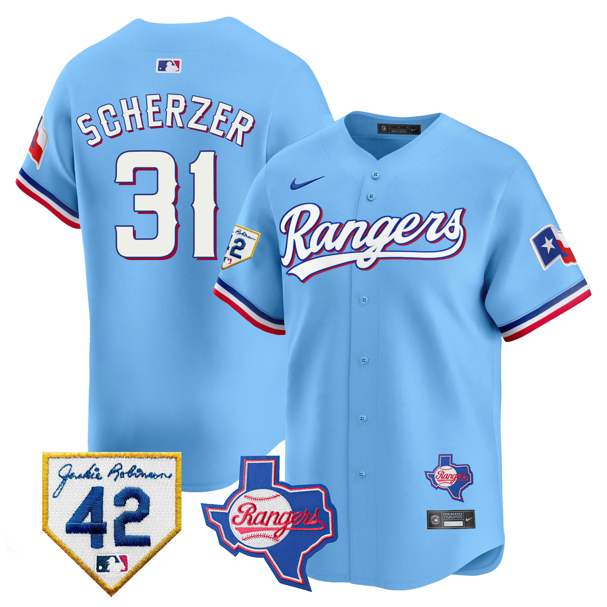 Men's Texas Rangers 2024 Jackie Robinson Patch Vapor Premier Limited Jersey - All Stitched