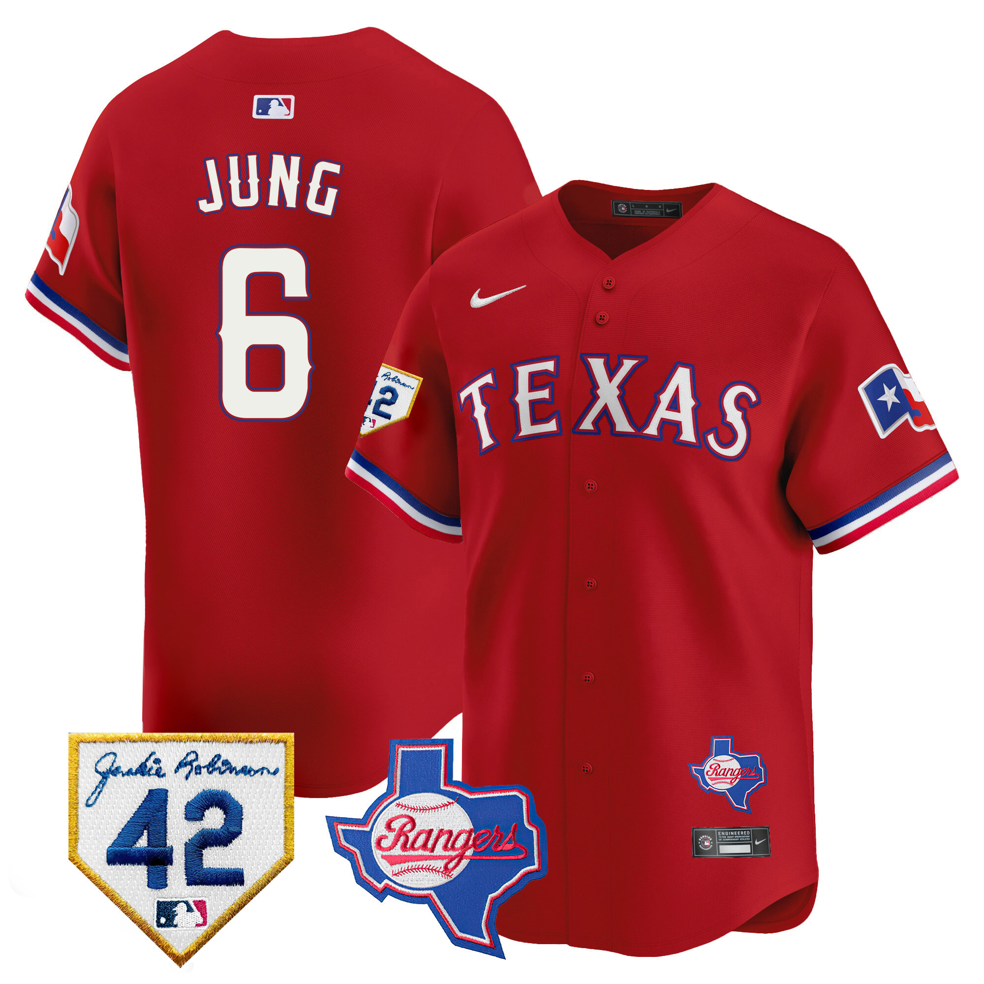 Men's Texas Rangers 2024 Jackie Robinson Patch Vapor Premier Limited Jersey - All Stitched