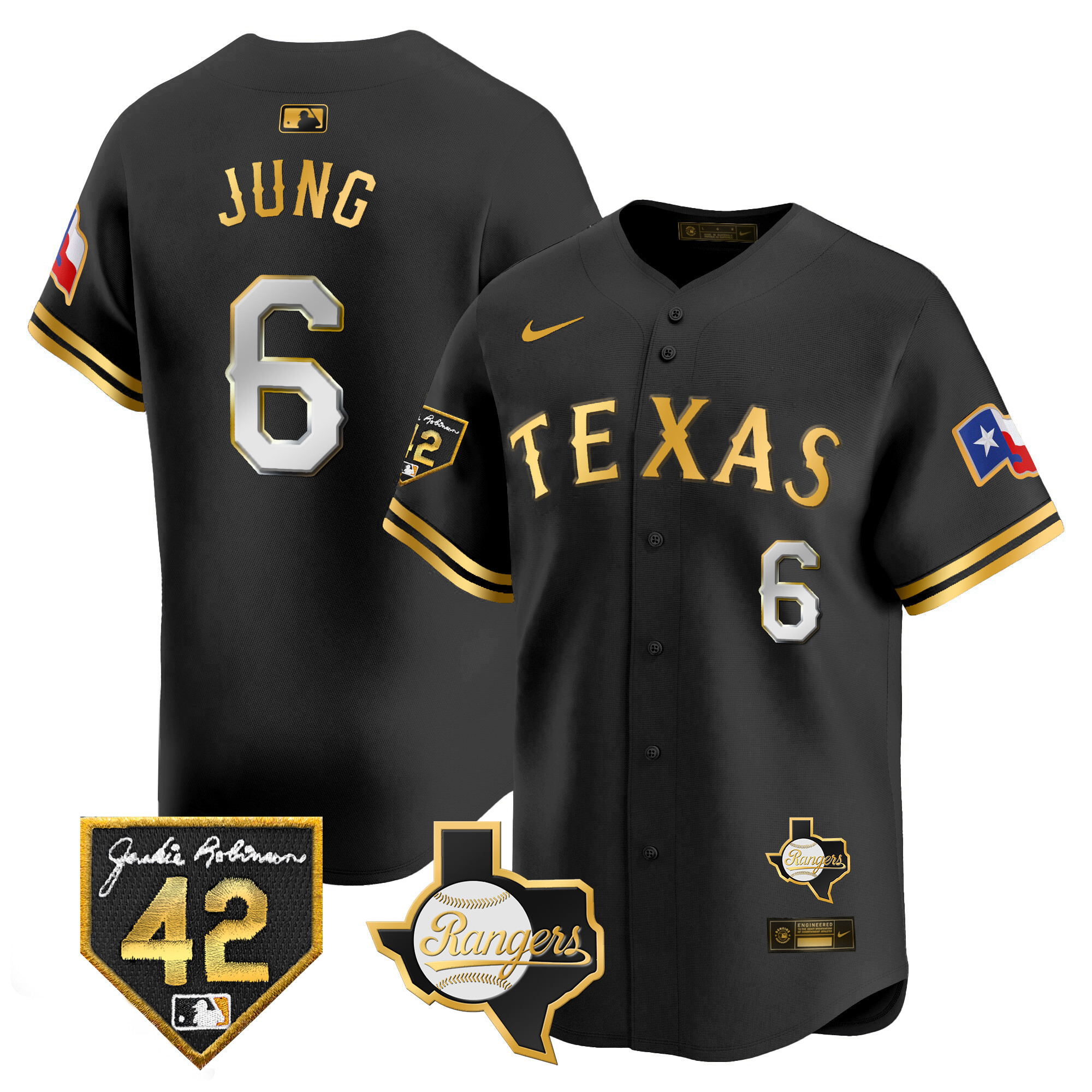 Men's Texas Rangers 2024 Jackie Robinson Patch Vapor Premier Limited Jersey - All Stitched