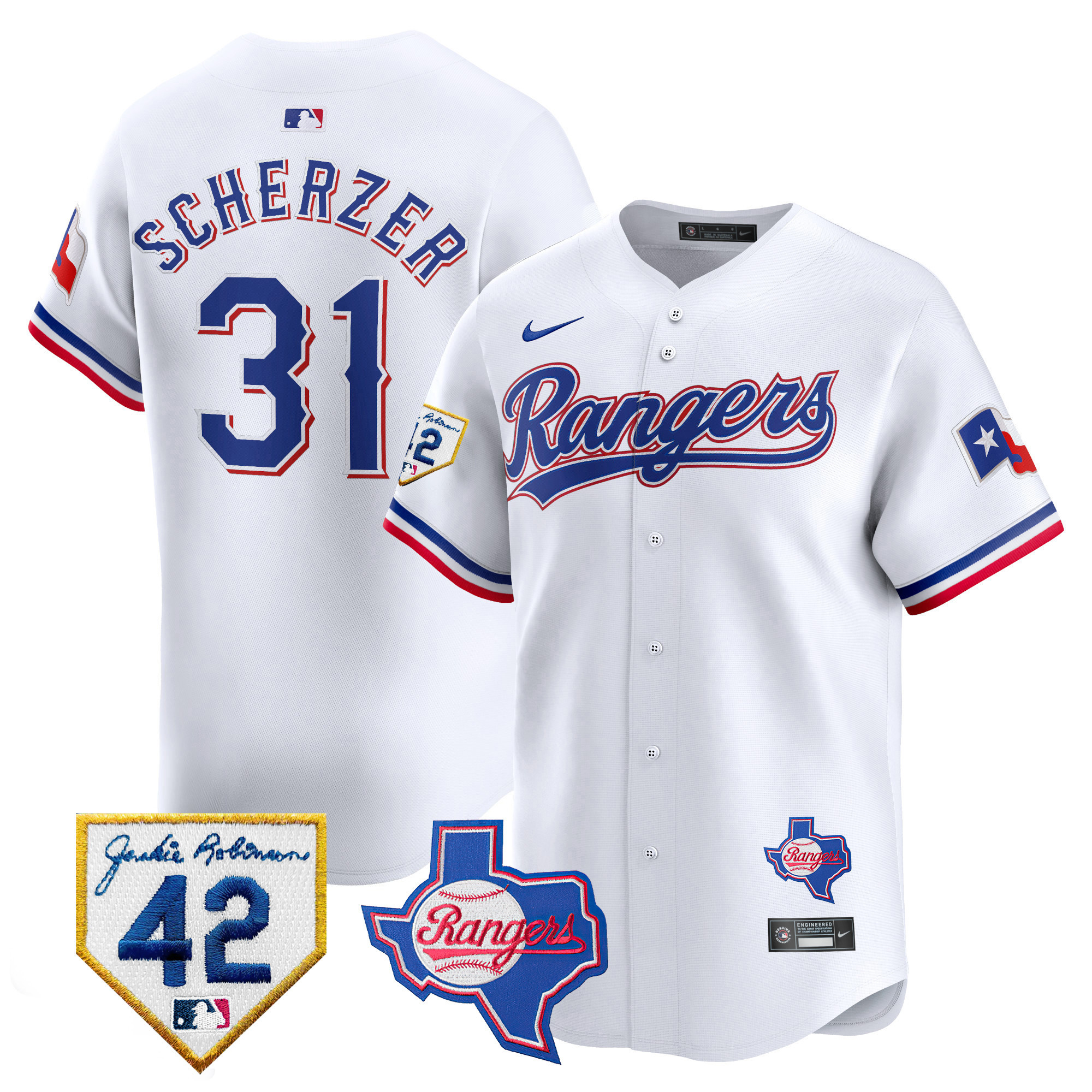 Men's Texas Rangers 2024 Jackie Robinson Patch Vapor Premier Limited Jersey - All Stitched
